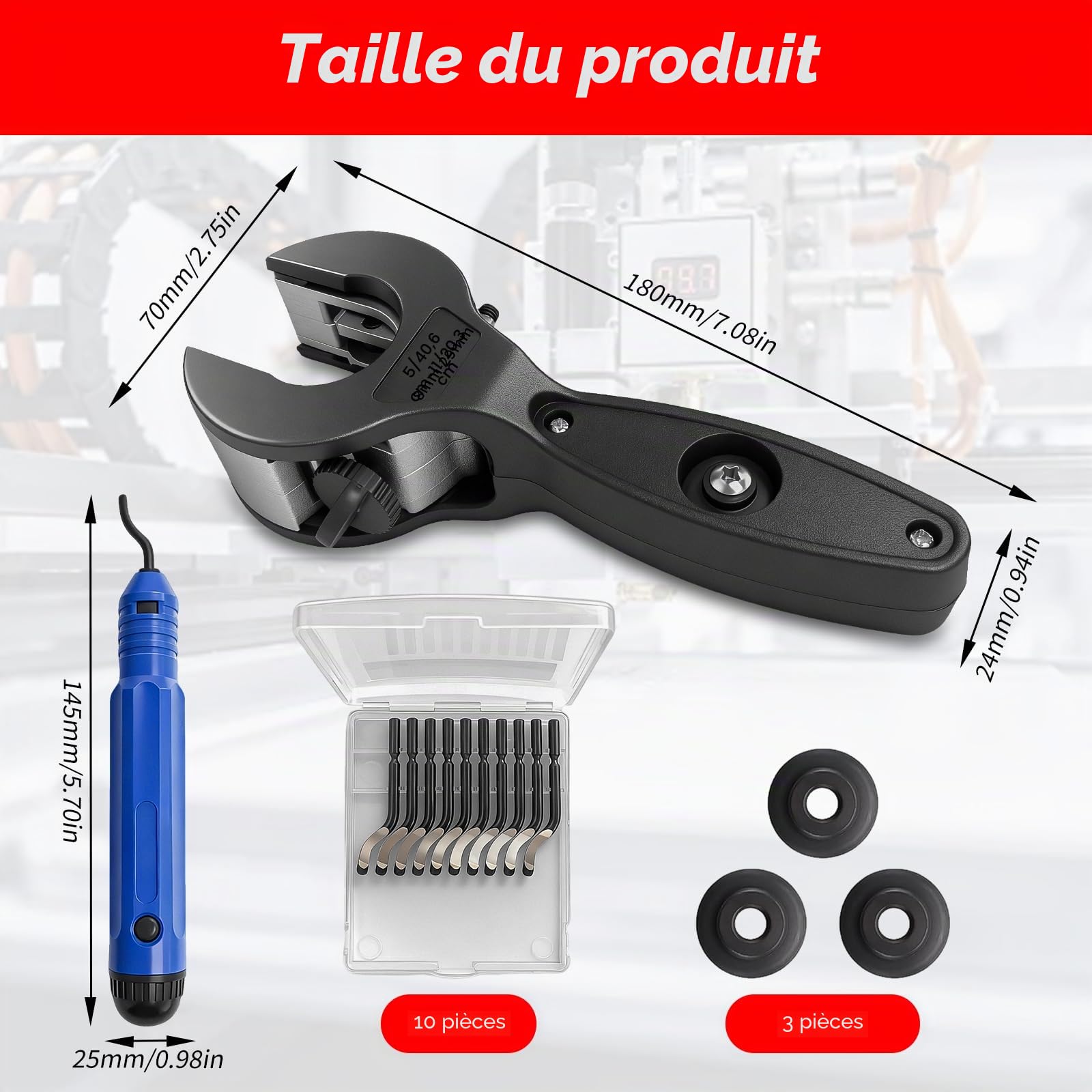 coupe tube à cliquet en acier cuivre 8-29 mm | coupe tube cuivre | coupe tuyau pour acier inoxydable PVC aluminium | avec 3 roulettes de rechange et outils d'ébavurage