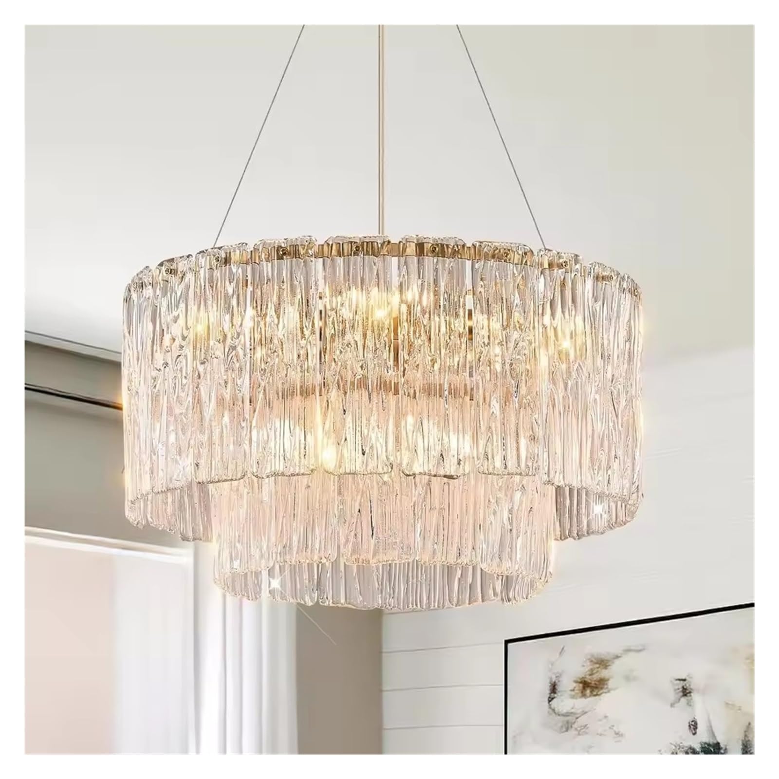 HYJAUSXB Ceiling Lights Chandelier Gold Chandeliers 20” Crystal Glass Pendant Fixtures Round 2 Tiers Hanging