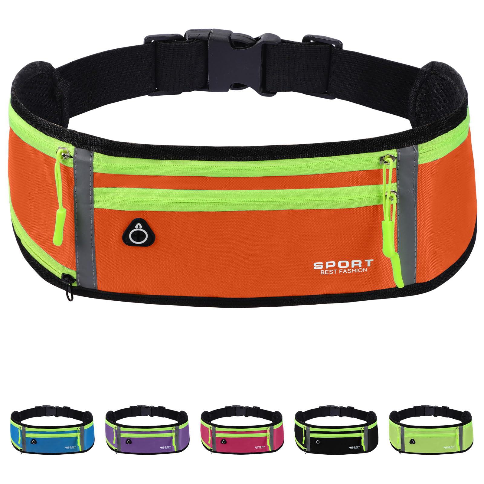 Mayoii Running Belt for Women and Men Lightweight Running Waist Belt with Water Bottle Pocket, Multi-Pocket Running Belt for Phone (Orange, One Size)