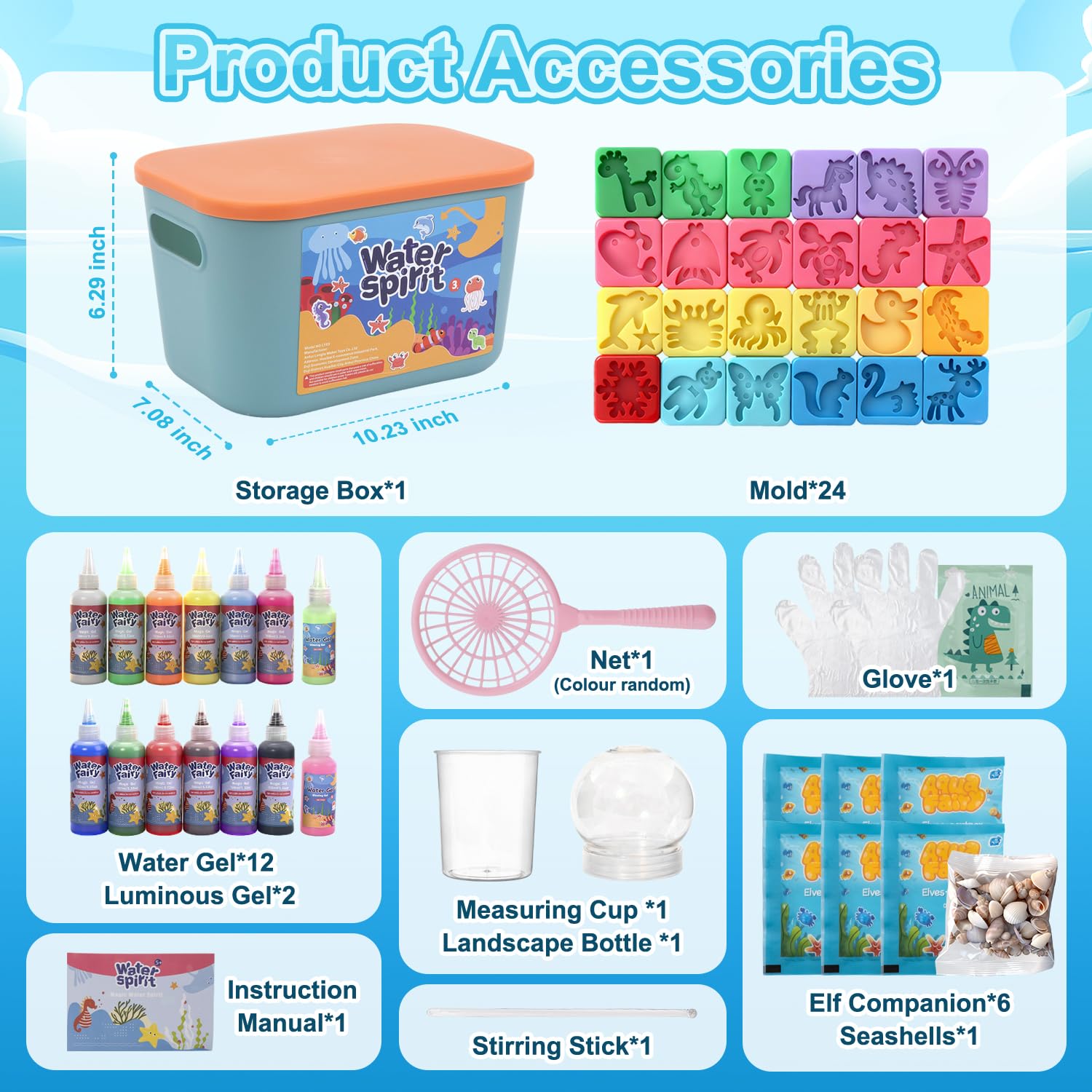 Banero 51 PCS Magic Water Elf Kit, Water Gel Kit for Kids with 14 Colors & 24 Molds, Aqua Fairy Water Gel Kit DIY Toys - Image 4