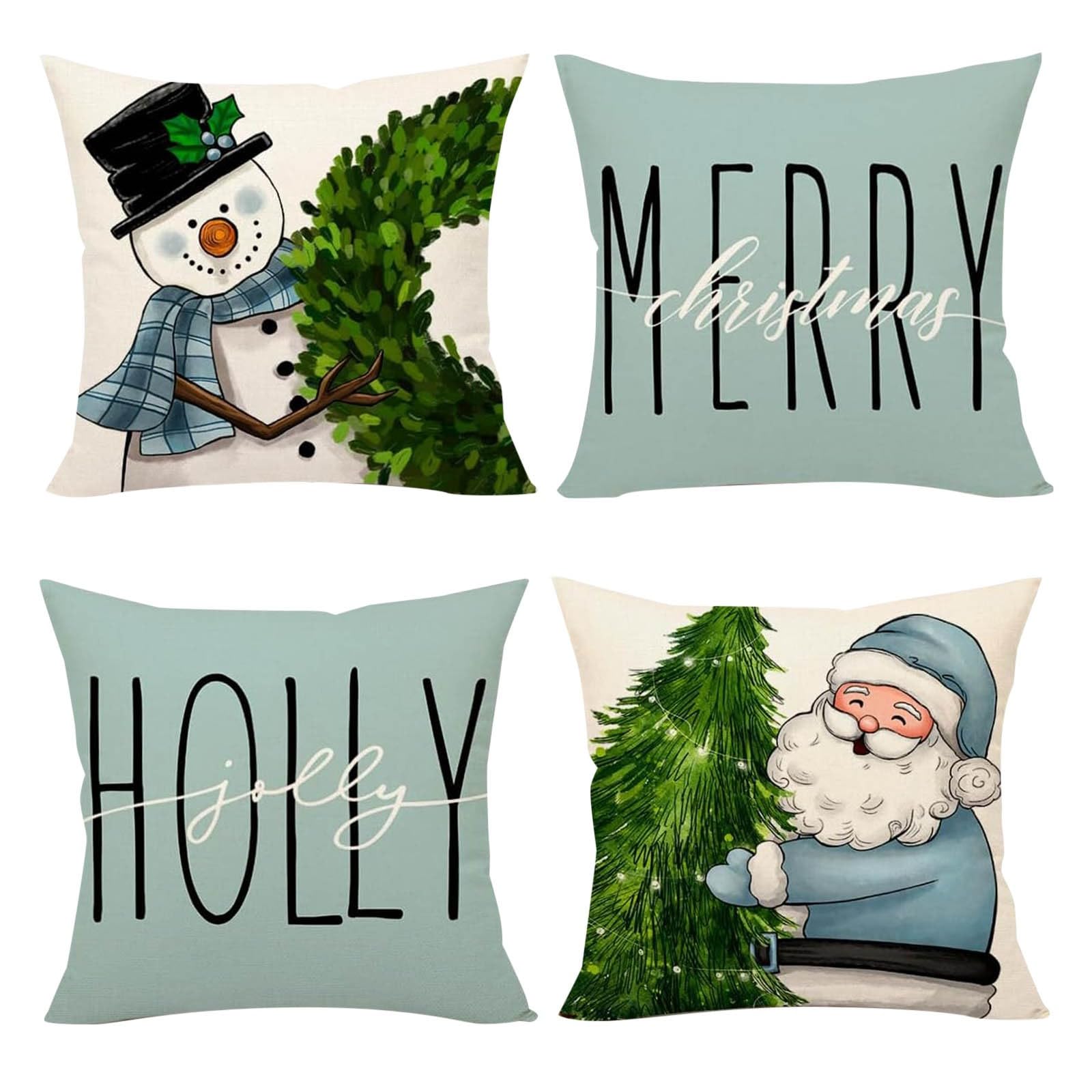 Schmales Kissen Mit Bezug x 45,72 cm, 4-teiliges Set, gestreift, Schneemann, Weihnachtsmann, Stern dekoriert, Weihnachtskissen, Kissenbezug, Sofa Outdoor Kissenbezug (A, One Size) Küche, Haushalt & Wohnen