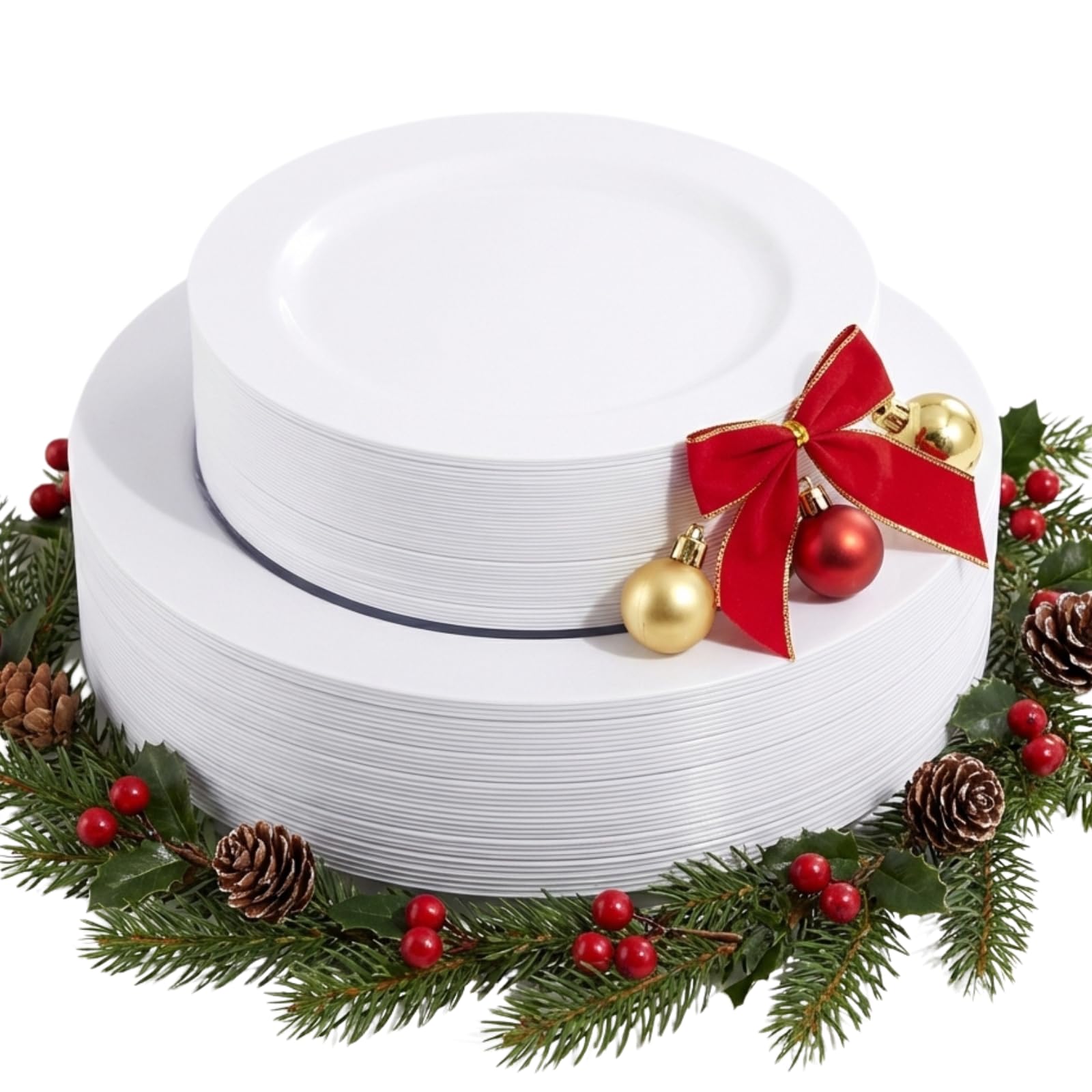 FLOWERCAT 60PCS White Plastic Plates - Heavy Duty White Disposable Plates for New Year Party/Wedding -serve for 30 guests Include 30PCS 10.25" & 30PCS 7.5" Plates for Party