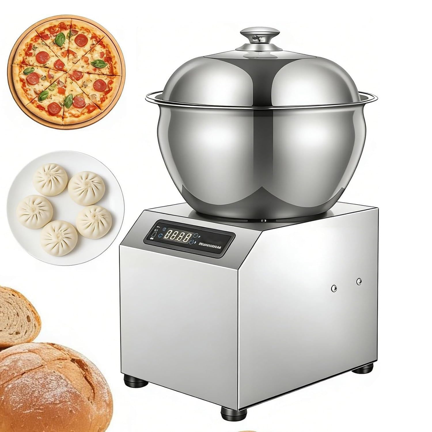 Impastatrice a Spirale in Acciaio Inox da 2200 W, Macchina impastatrice a Spirale per impieghi gravosi da 5/8 kg, con Doppia Rotazione, per panetteria, Pizzeria, ristoranti 5KG