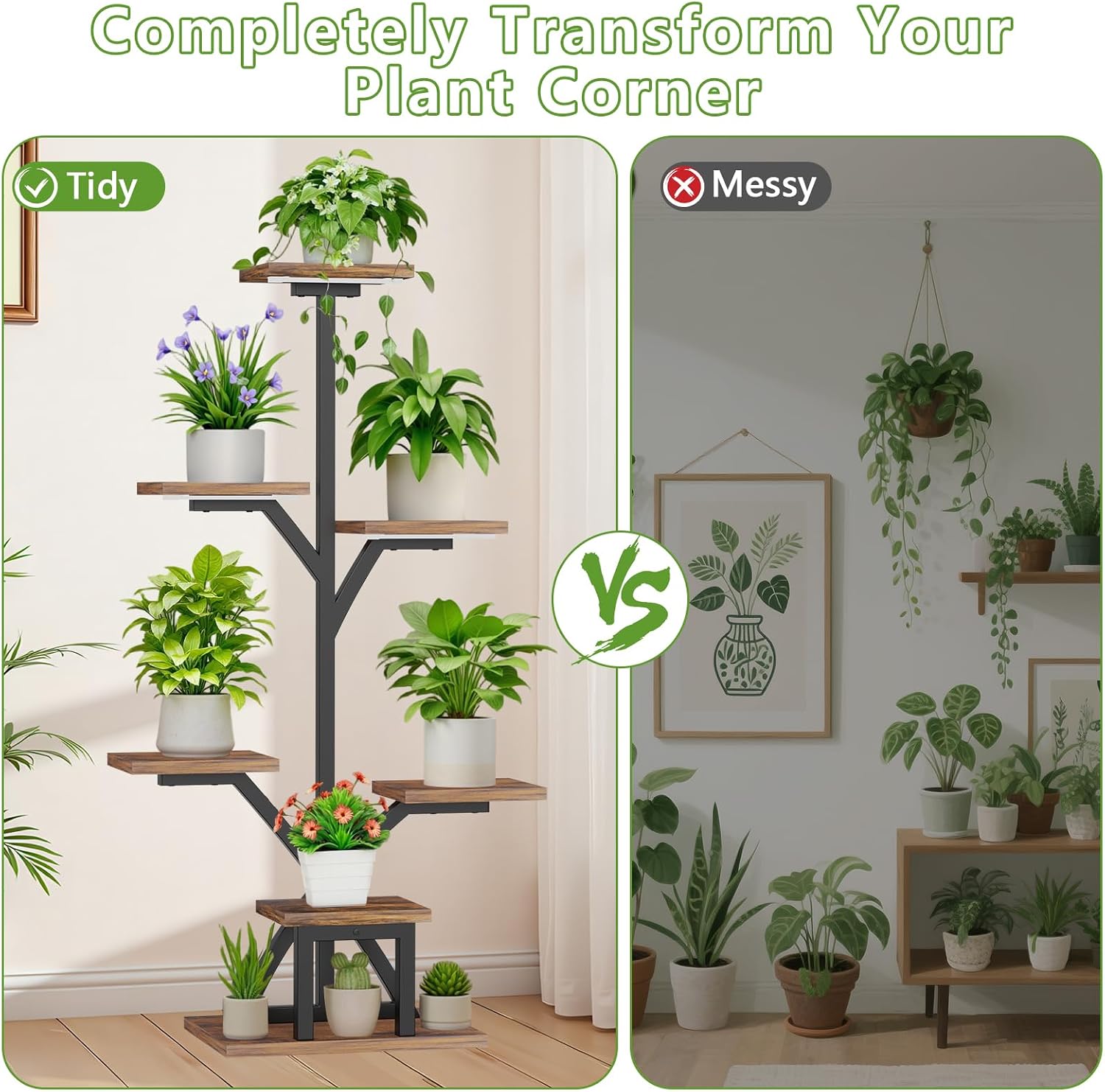 Plant Stand Indoor with Grow Lights - 7 Tiered Corner Plant Stand for Indoor Plants, 47" Tall Plant Shelf with Adjustable Balance Pads, Metal Plant Shelf with Grow Light for Home, Living Room, Patio image 2