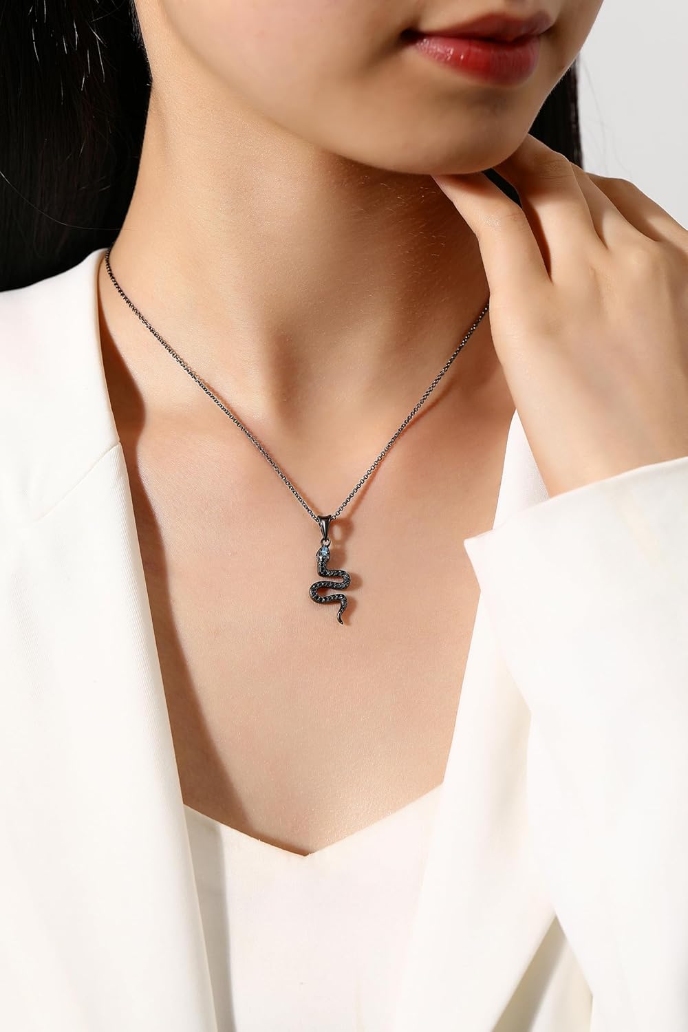 S Cool Black Snake Necklace Dainty Pendant,Snake Jewelry with Cubic Zirconia,Layered Snake Choker,Punk Animal Necklace for Women Blue Snake Head Zircon from Lake Water
