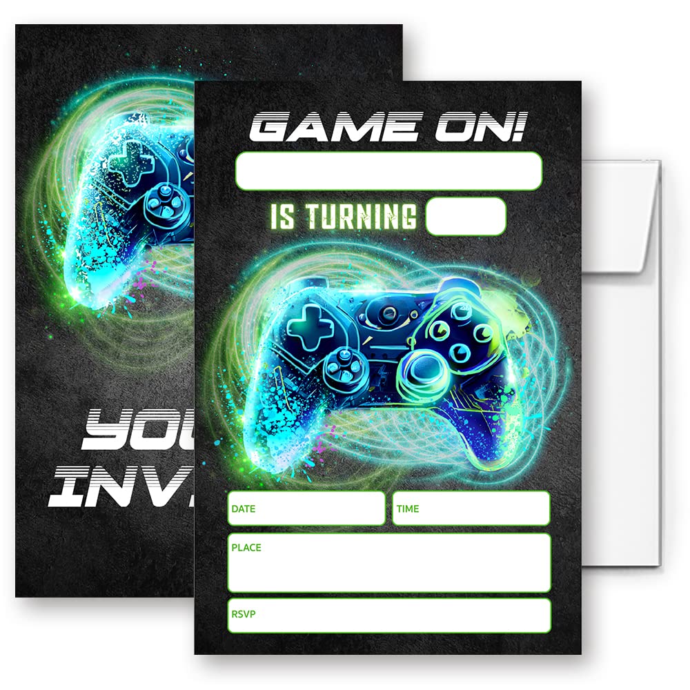 LoaHak Video Game Birthday Party Invitations, Video Game Birthday Invitations, Neon Party Invite, Birthday Party Invitations for Friends, Classmates,
