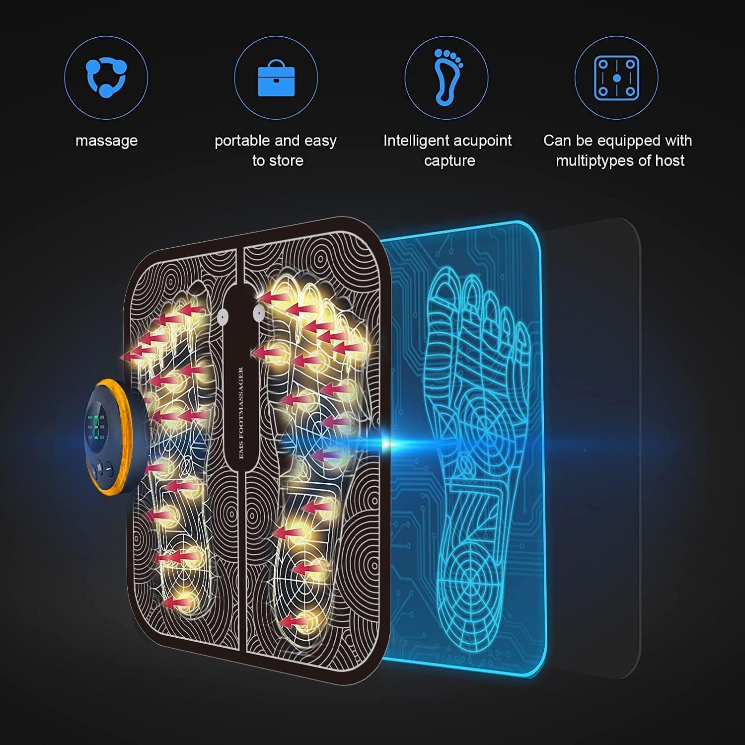 ROULER Foot Massager Mat with 8 Modes, USB Rechargeable, Portable Feet Pad for Home Use