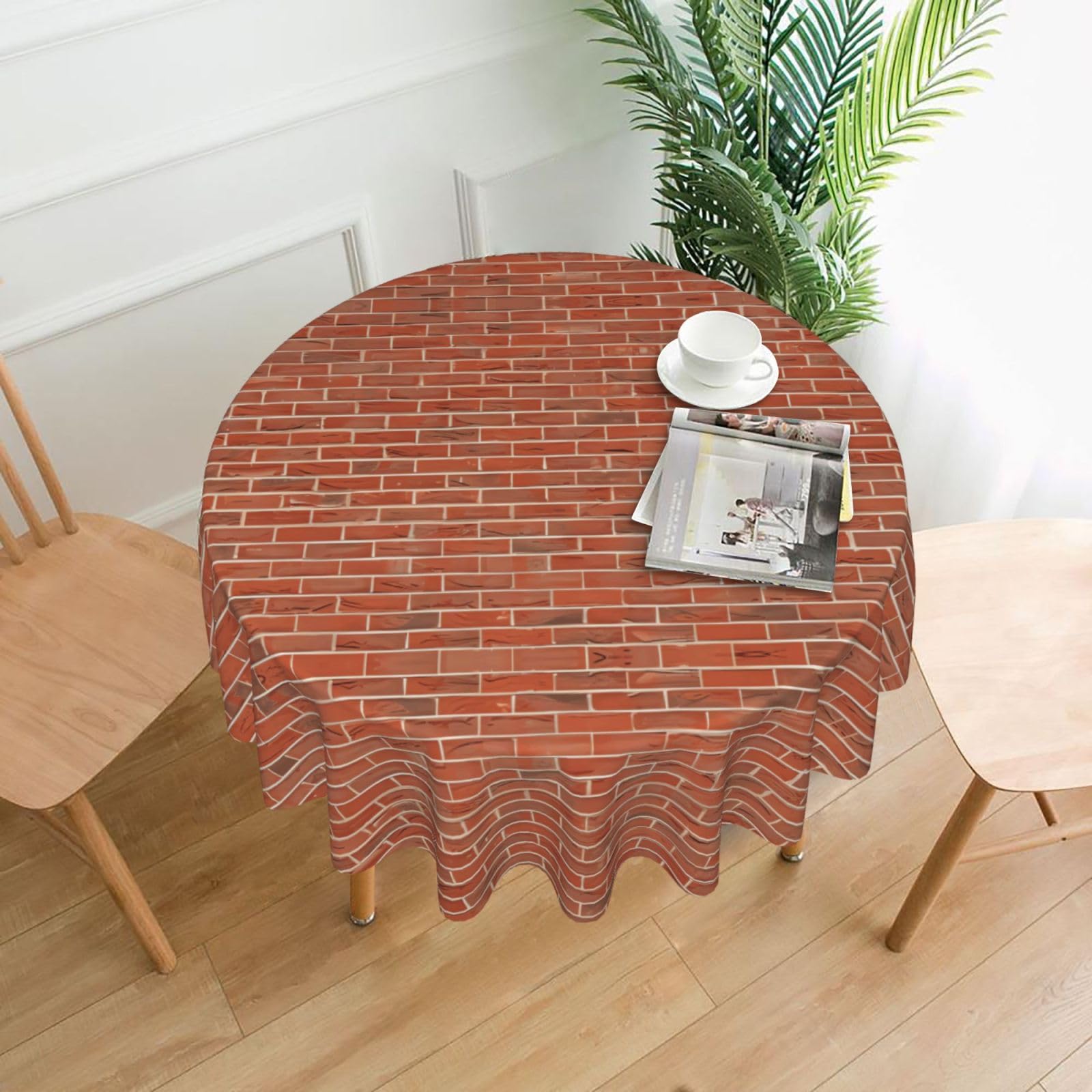 ZHAOUR Red Brick Wall Texture Print Round Washable Tablecloth – Table Cover