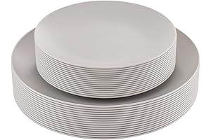 LIYH Grey Plastic Plates - Dishwasher Safe, Unbreakable Reusable Dinner & Salad Plates