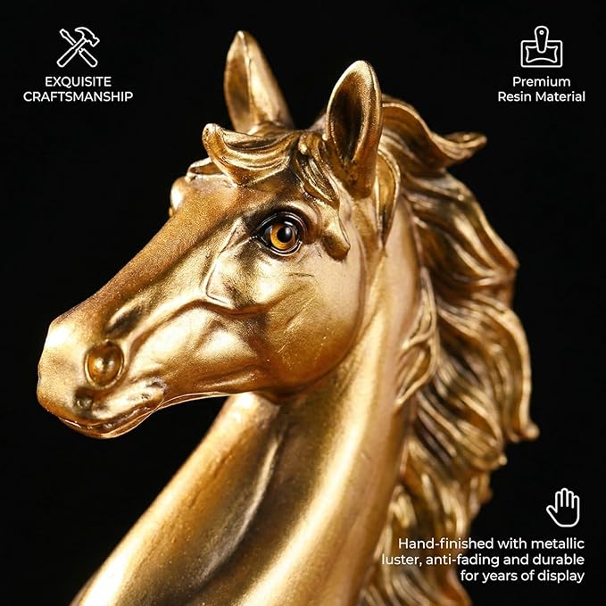 Estatua de caballo de resina dorada 30,99 cm decoración hogar miniatura 4
