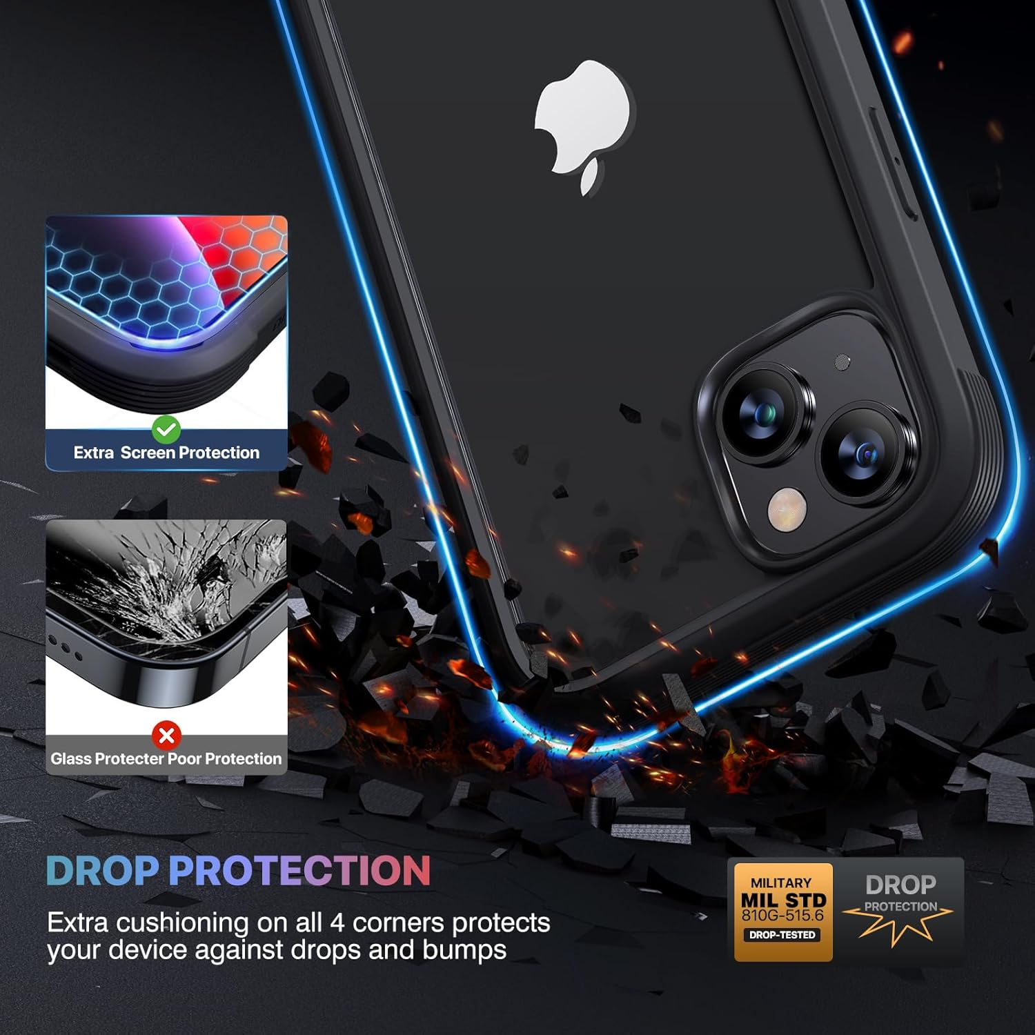 diaclara designed for iphone 14 case 6.1 inch,upgraded full body rugged clear bumper case with built-in privacy screen protector for iphone 14,black iphone 14 6.1'' black-privacy