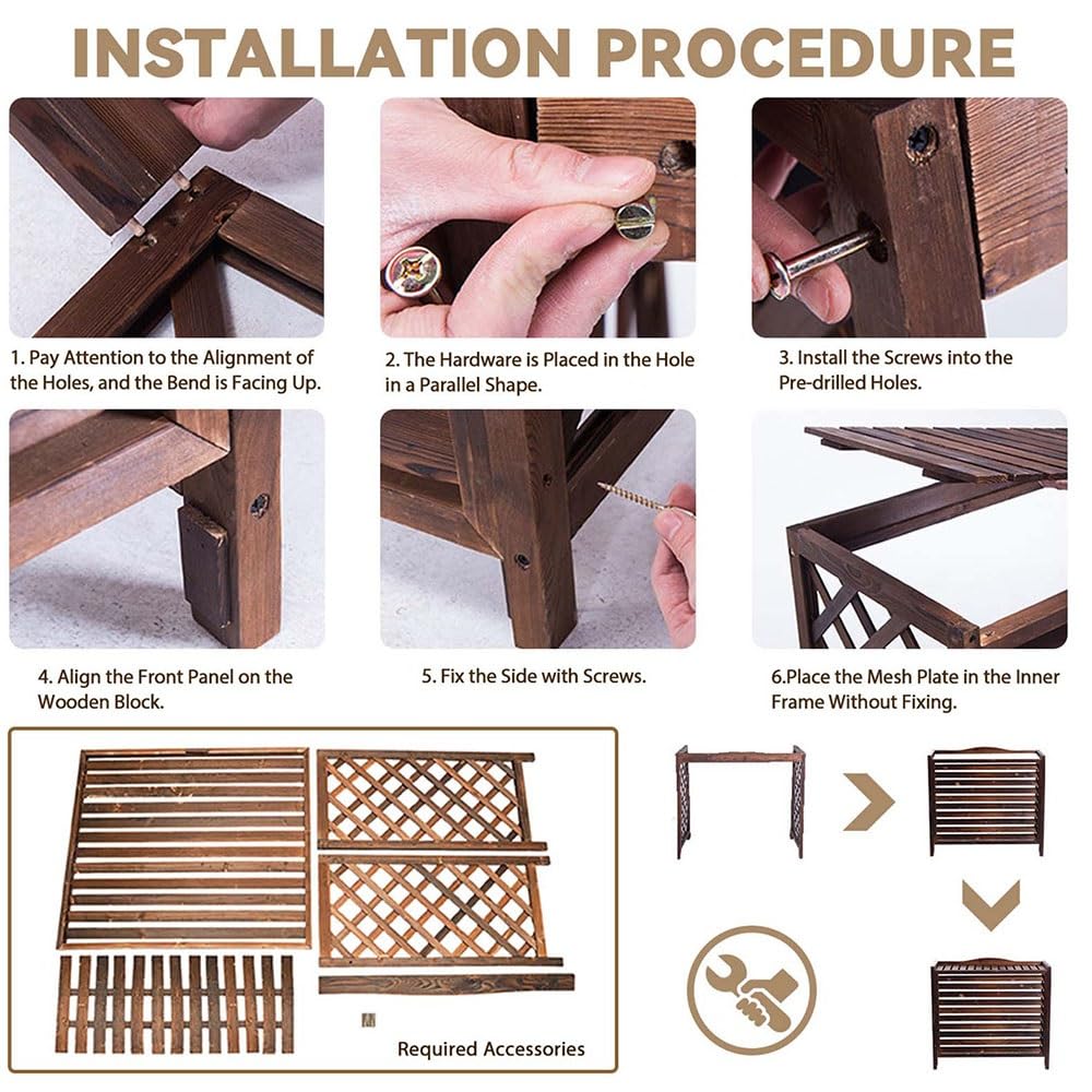 Copri Condizionatore da Esterno Legno Massiccio d'Aria per Giardino E Balcone, Supporto Decorativo Copertura Condizionatore in Legno retrò per Condizionatori d'Aria E Piante(S)