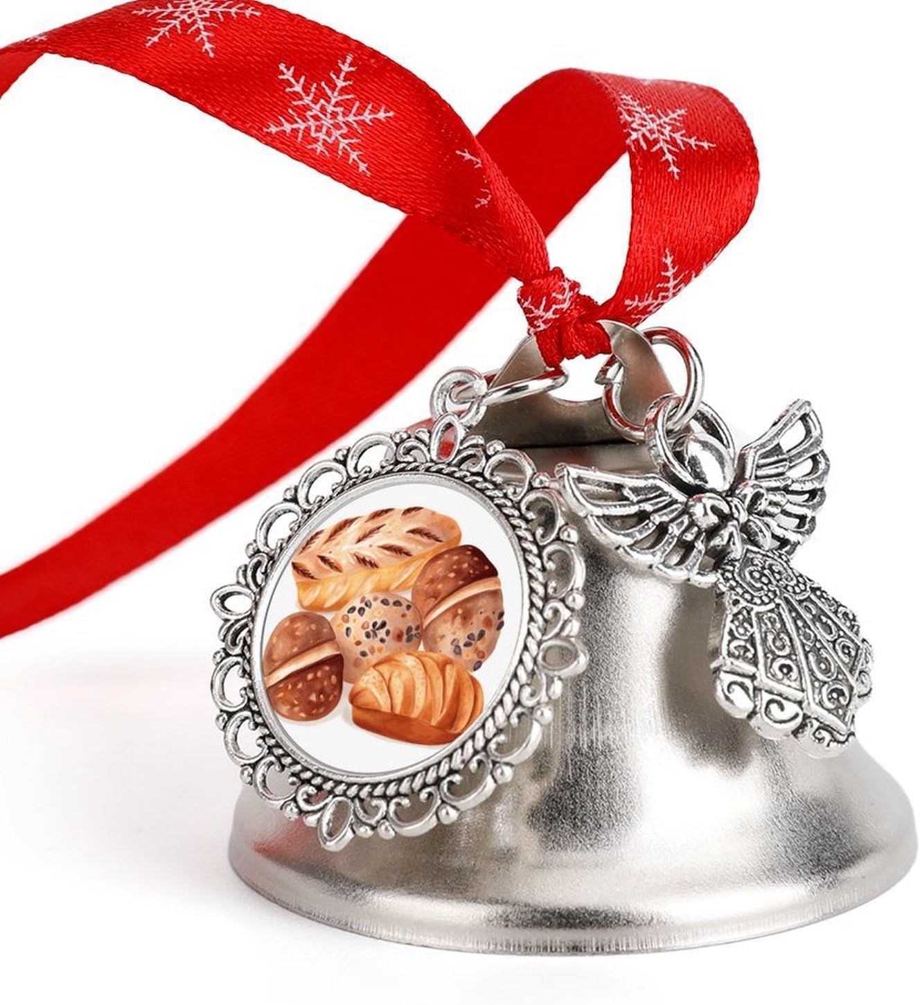 Painted Bread Bell Ornament Red Ribbon for Christmas Tree Holiday Decoration Personality Believe Bell Ornaments Sleigh Bells for Winter New Year Party Supplies