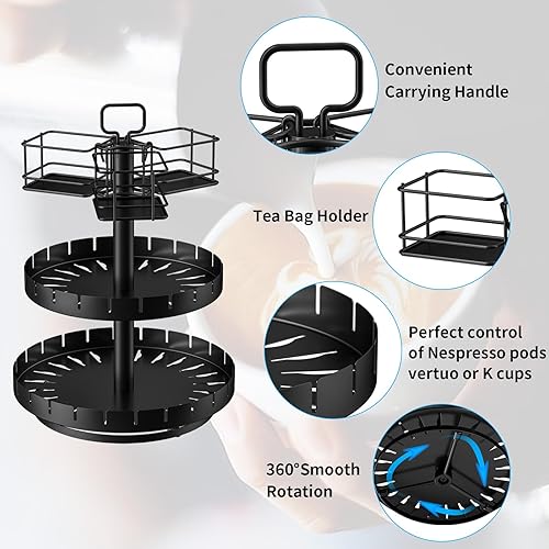 Miniatura 6 de RCHYFEED Soporte de carrusel para cápsulas de café, soporte para tazas K organiza 45 cápsulas o K-Cups y bolsas de té, accesorio de barra de café
