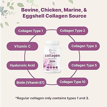 Micro Ingredients Multi Collagen Pills for Women & Men, 240 Capsules | Type I, II, III, V, X | Hydrolyzed Protein Peptides with Biotin, Hyaluronic Acid, Vitamin C Complex | Keto & Paleo Friendly