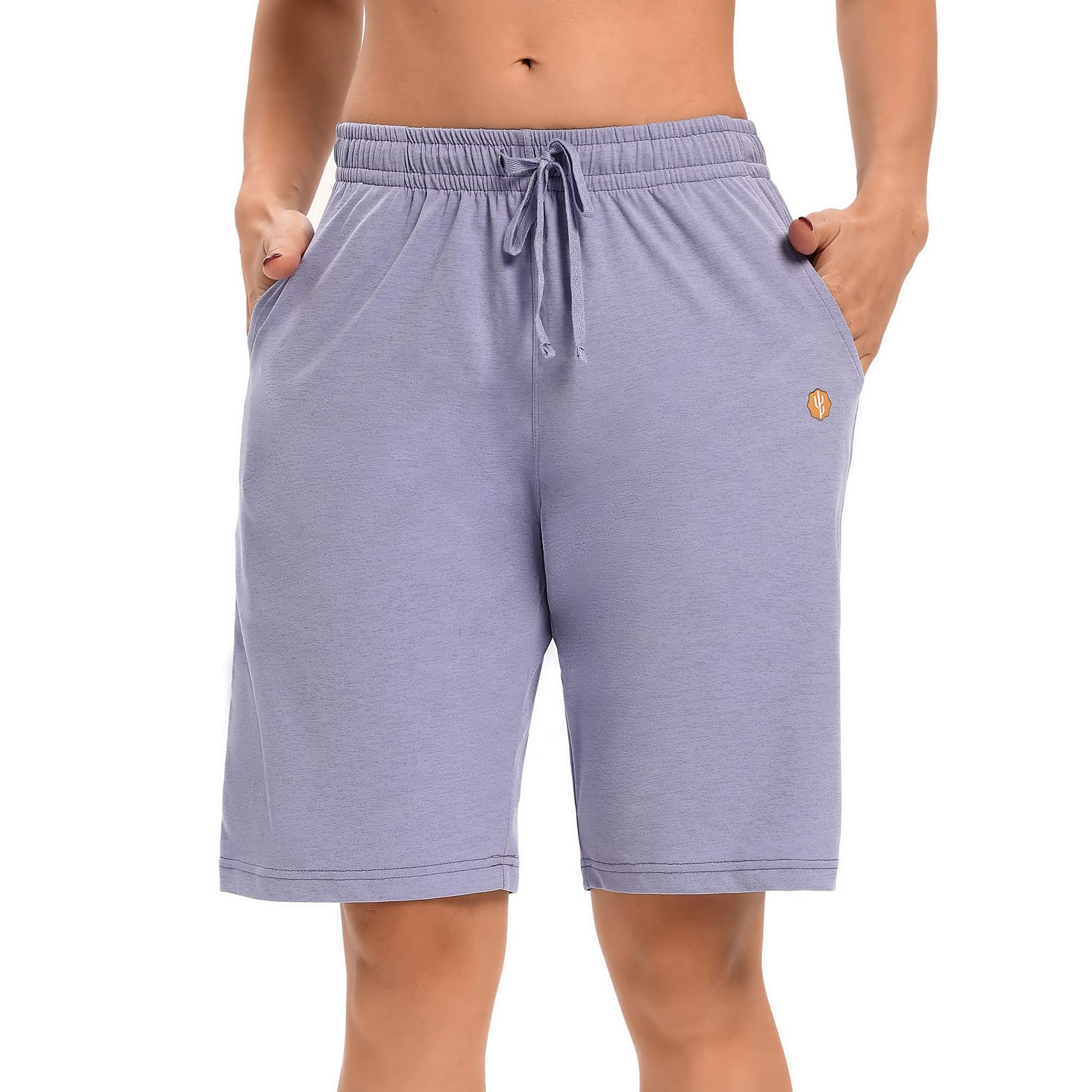 LUCKYCATCUS Women's Bermuda Shorts Jersey Shorts with Pockets Yoga Walking Athletic Long Shorts for Women Knee Length