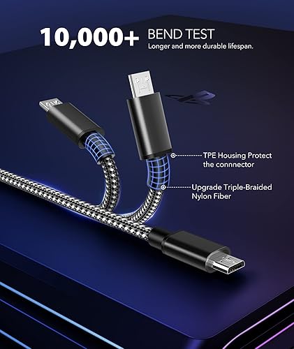 Miniatura 5 de 6amLifestyle Cable de carga para controlador PS4 de 16 pies, nailon trenzado extralargo, micro USB 2.0, cable de sincronización de datos de alta