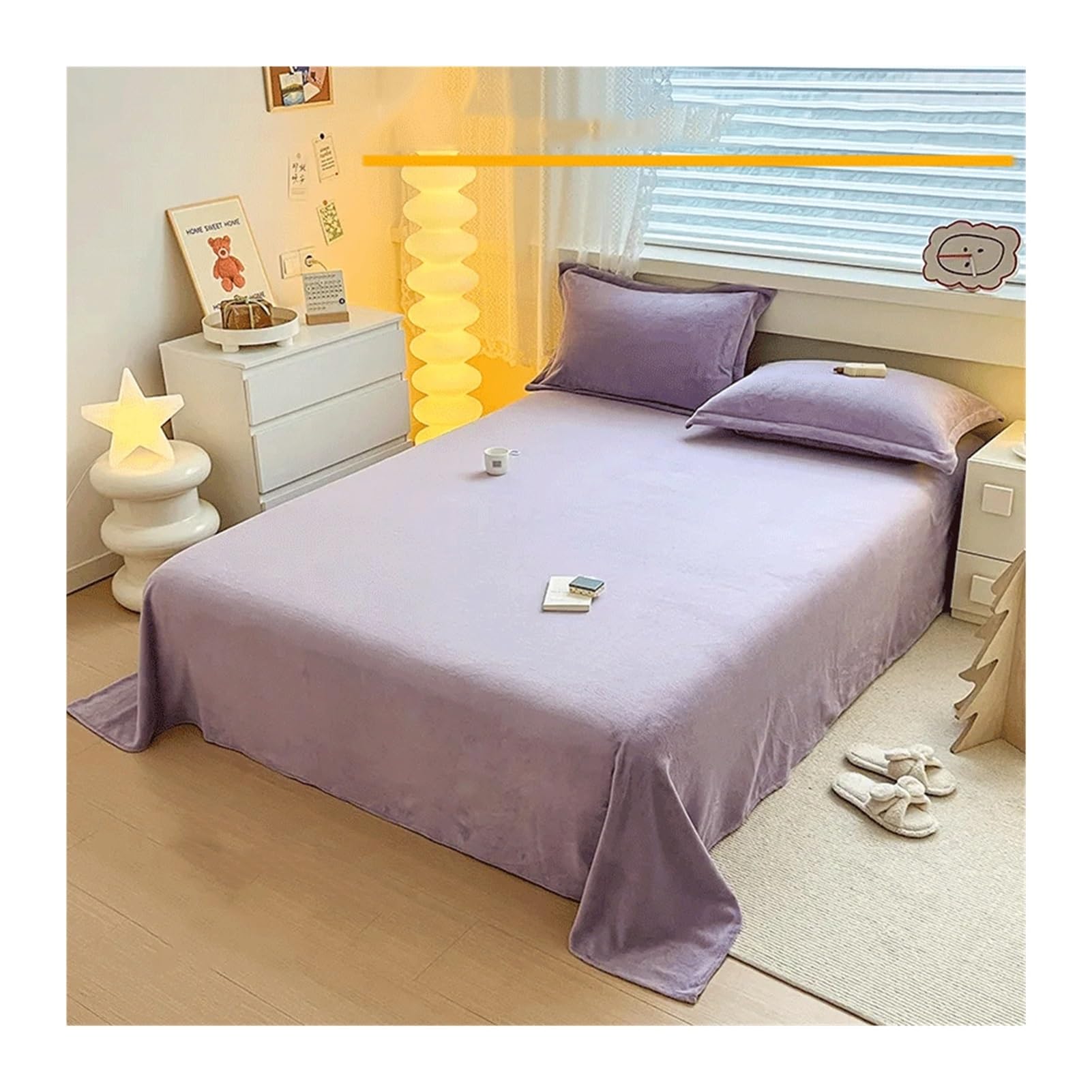 Drap Plat En Flanelle Peluche Microfibre - Super Doux, Taille 250x230 Cm, Couleur Camel, Pour Lit 1/2 Personnes