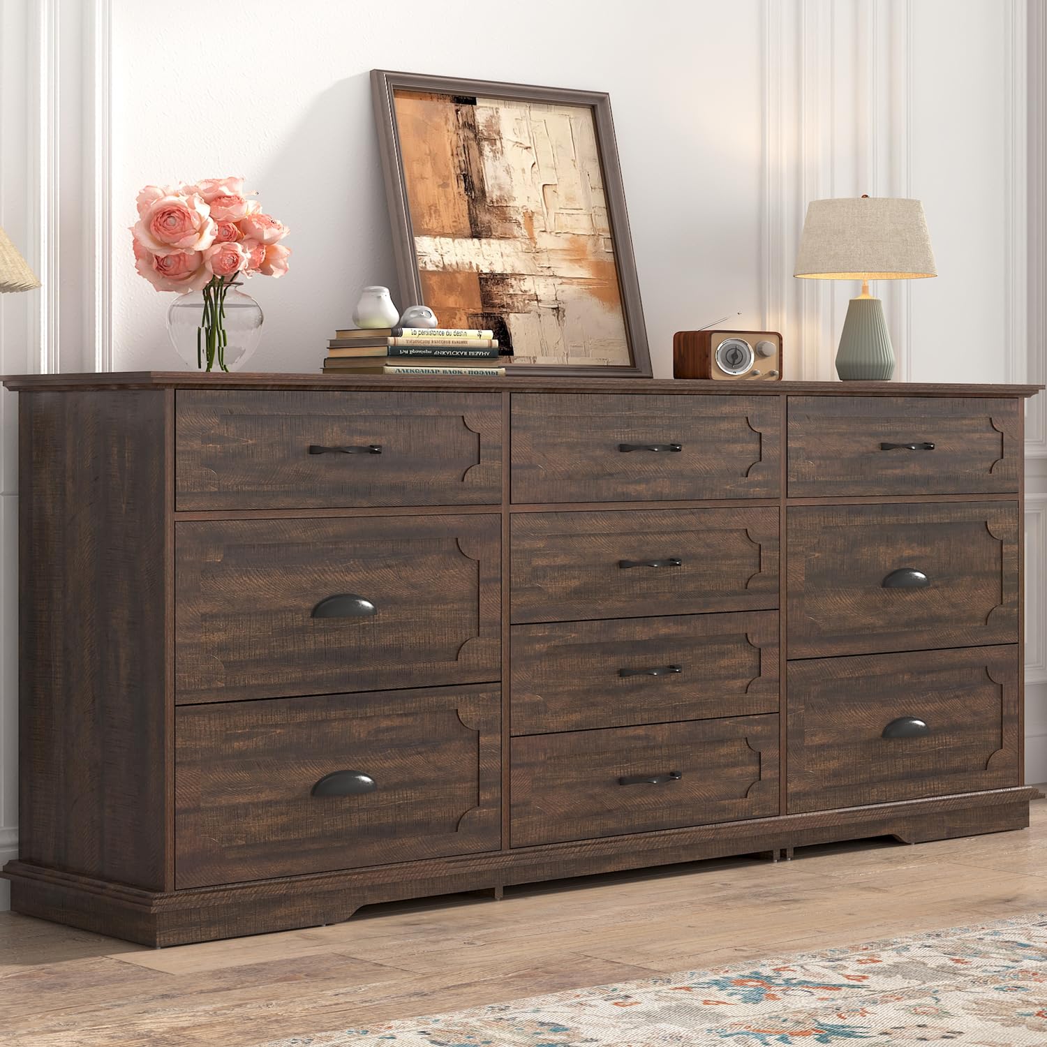 Amazon.com: chartustriable 70inch Large Long Dresser w/Charging Station,10  Drawer Dresser w/Deep Big Drawers,Wooden Chest of Drawers w/Power Outlet,Brown  Dressers for Bedroom,Living Room,Entryway : Home & Kitchen