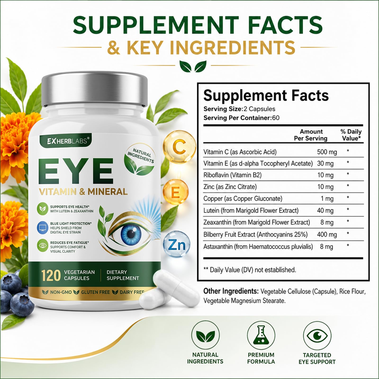 Lutein and Zeaxanthin Supplements, Eye Health Care, 120 Capsules — Amazon image 3
