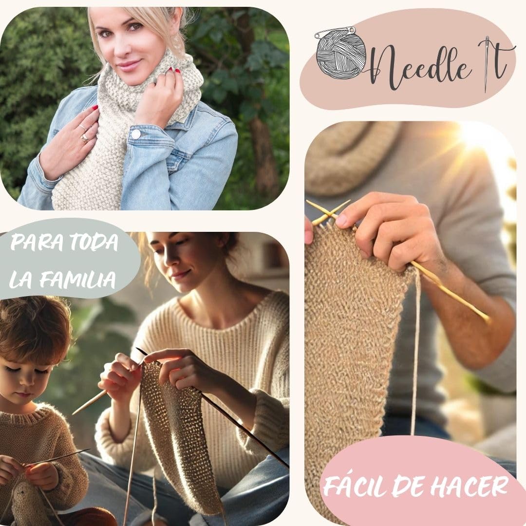 Kit completo para tejer lana principiantes - Bufanda de lana - Idea de regalo (Gris)