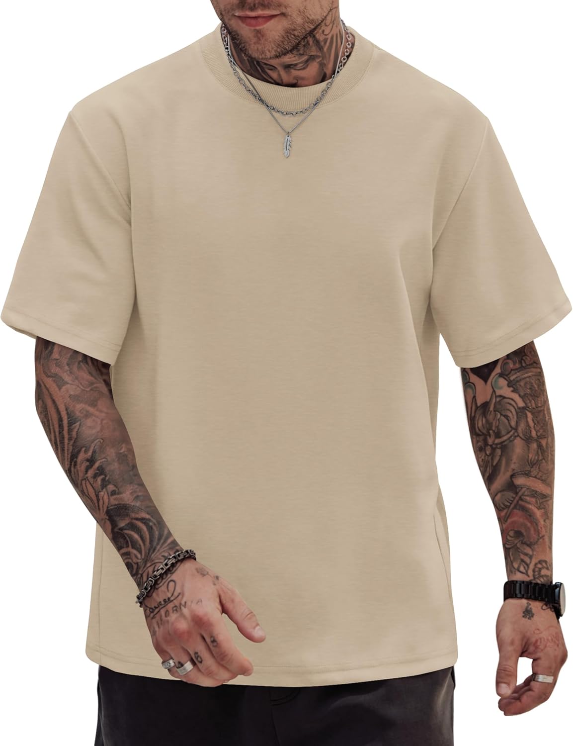 Mens Oversized T-Shirts Heavyweight Cotton Crew Neck Stretch Fashion Thick Tee Tops