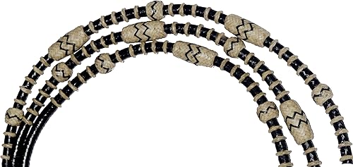 Miniatura 7 de Cuerda negra con nudos naturales, piel cruda, tachuelas de caballo trenzadas a mano Romal Romel Reins hecha a mano, cuerda de ranchocuerda, 8.5