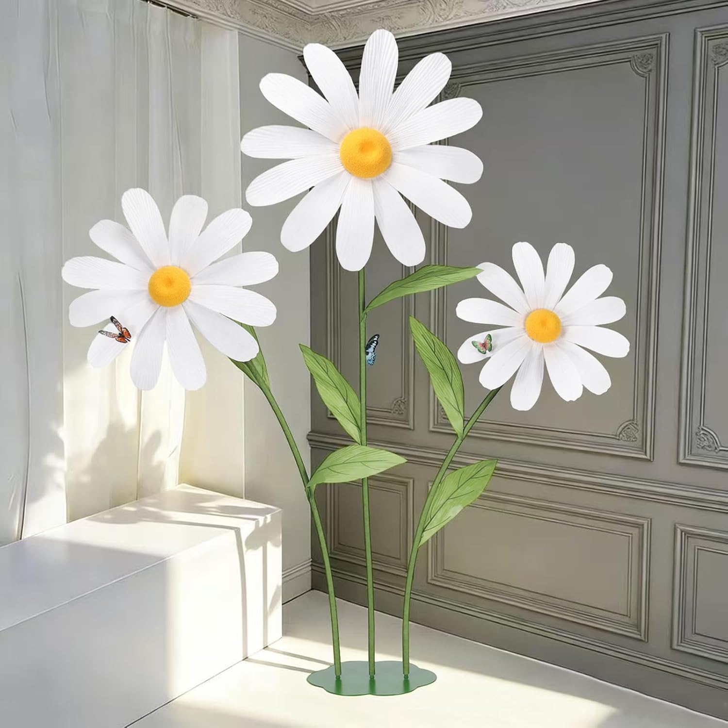 Giant Daisy Flowers Artificial 5.9 Ft Large Fake Daisies Spring Wild Flower for Birthday Party Garden Office Home Wedding Decor(White)