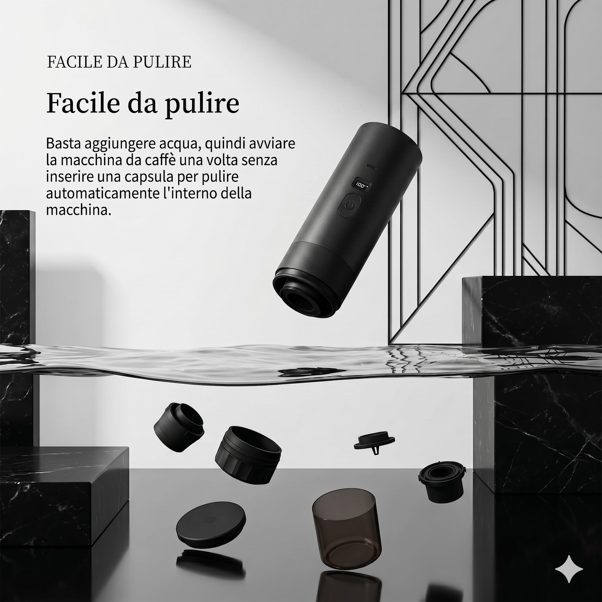 Macchina Caffè Espresso Portatile 3 in 1, Macchina da Caffè Italiana Automatica con Funzione Riscaldamento, Compatibile con Capsule Grandi, Piccole e Polvere, Batteria Ricaricabile USB (Nero)