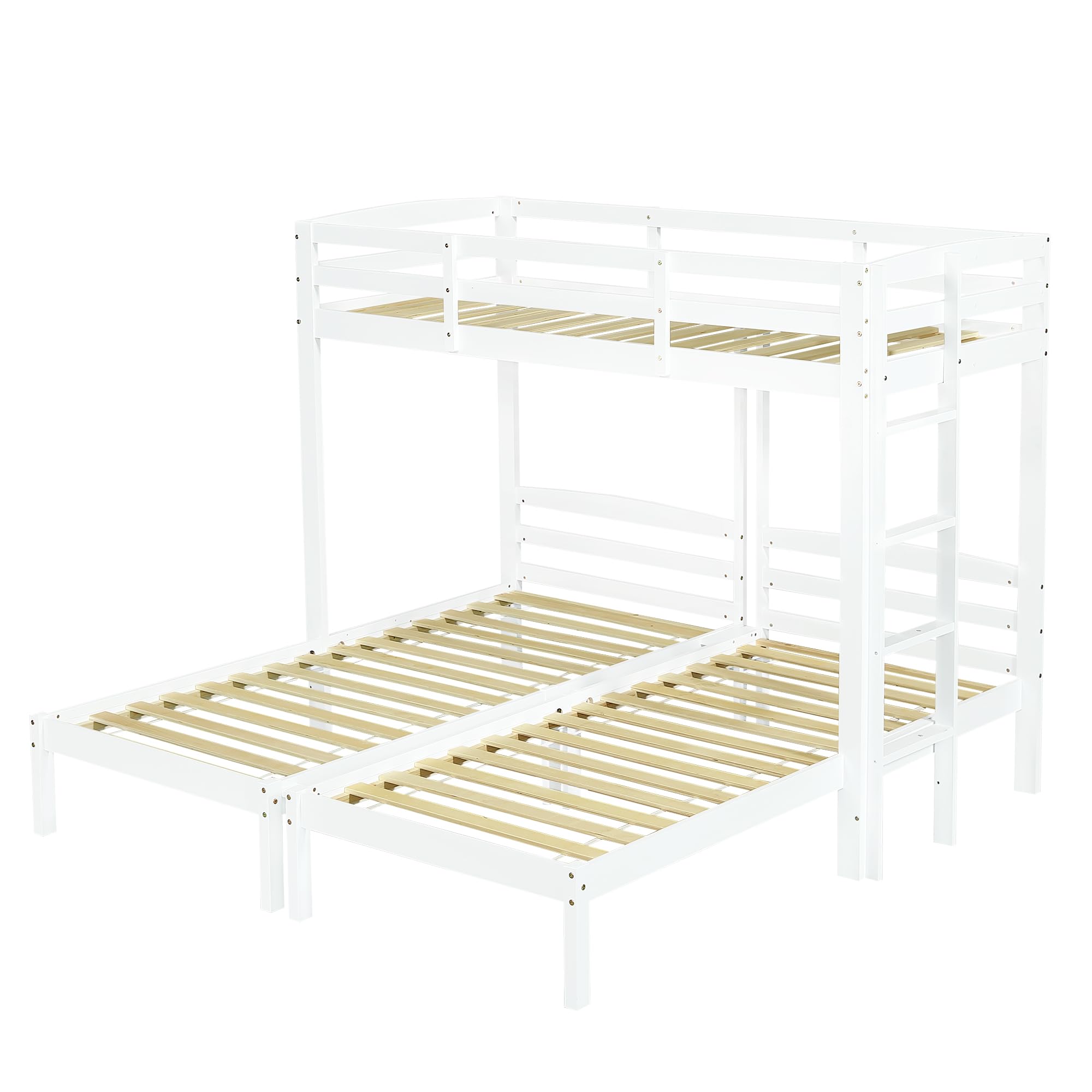 Cama Triple, litera Triple con Escalera Lateral para niños y jóvenes, Blanco (90 x 200 cm)