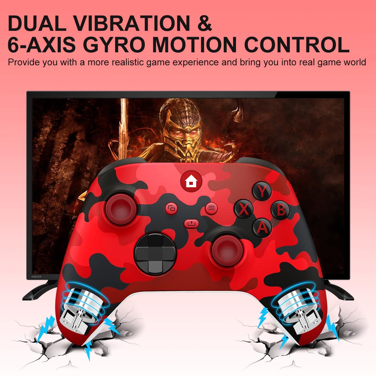 SWCTIM Xbox Controller Wireless für Xbox One, Xbox Series X/S, 3.5mm Kopfhörerbuchse, 2.4GHz Wireless Adapter, Camo Rot