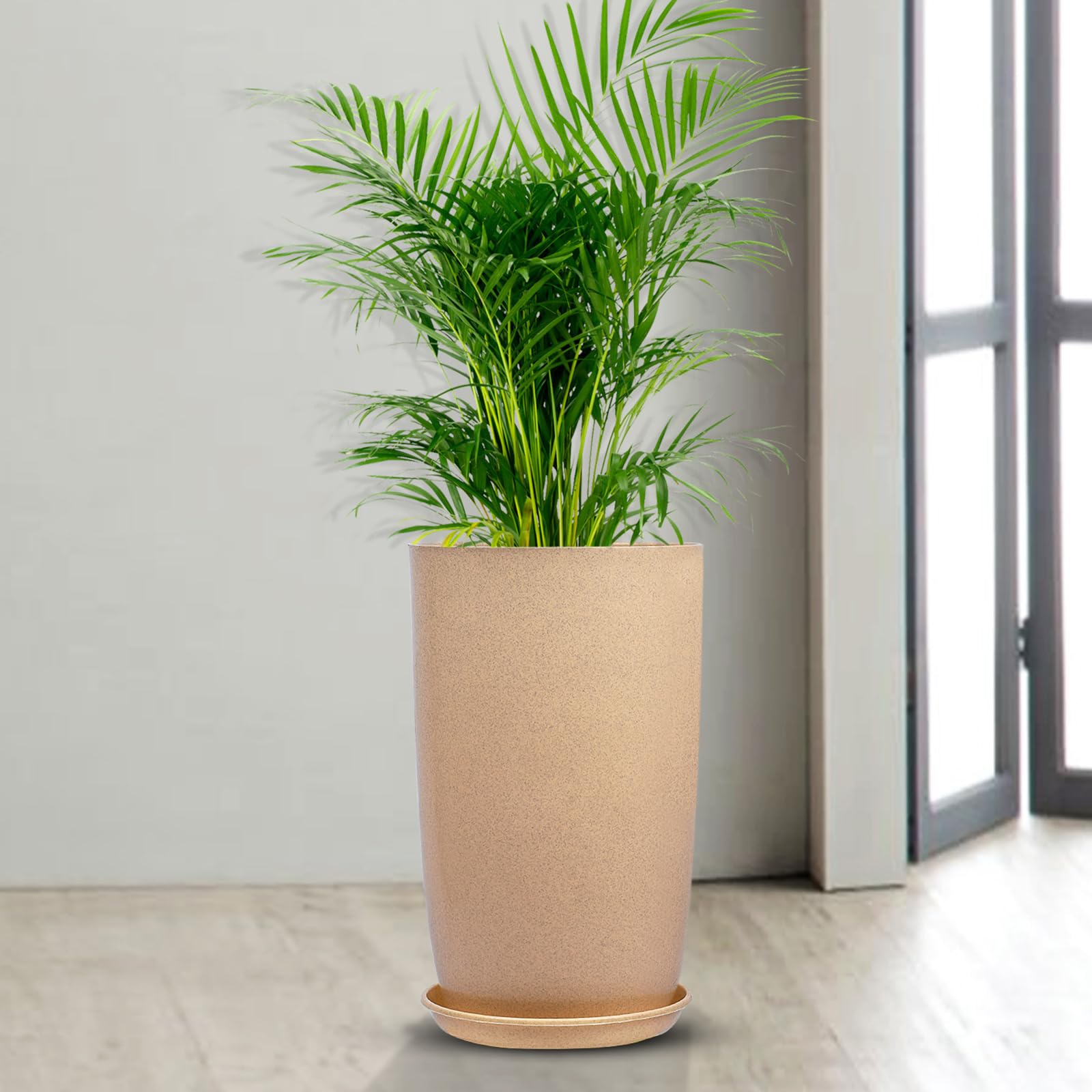 Kuber Industries Flower Pot with Plate | 18 Inch | Lightweight Polymers Indoor-Outdoor Pots | Flower Pot Gamla for Home-Office & Garden | Planter for Living Room | Beige (B0D5GY3V39) Amazon Price History, Amazon Price Tracker