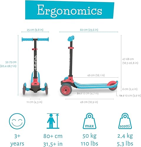 Miniatura 4 de Chillafish Scotti 3-Wheel Lean-to-Steer Scooter with twintip Antislip Deck and Integrated Brake, Adjustable Height Handlebars, Comfy handgrips, for