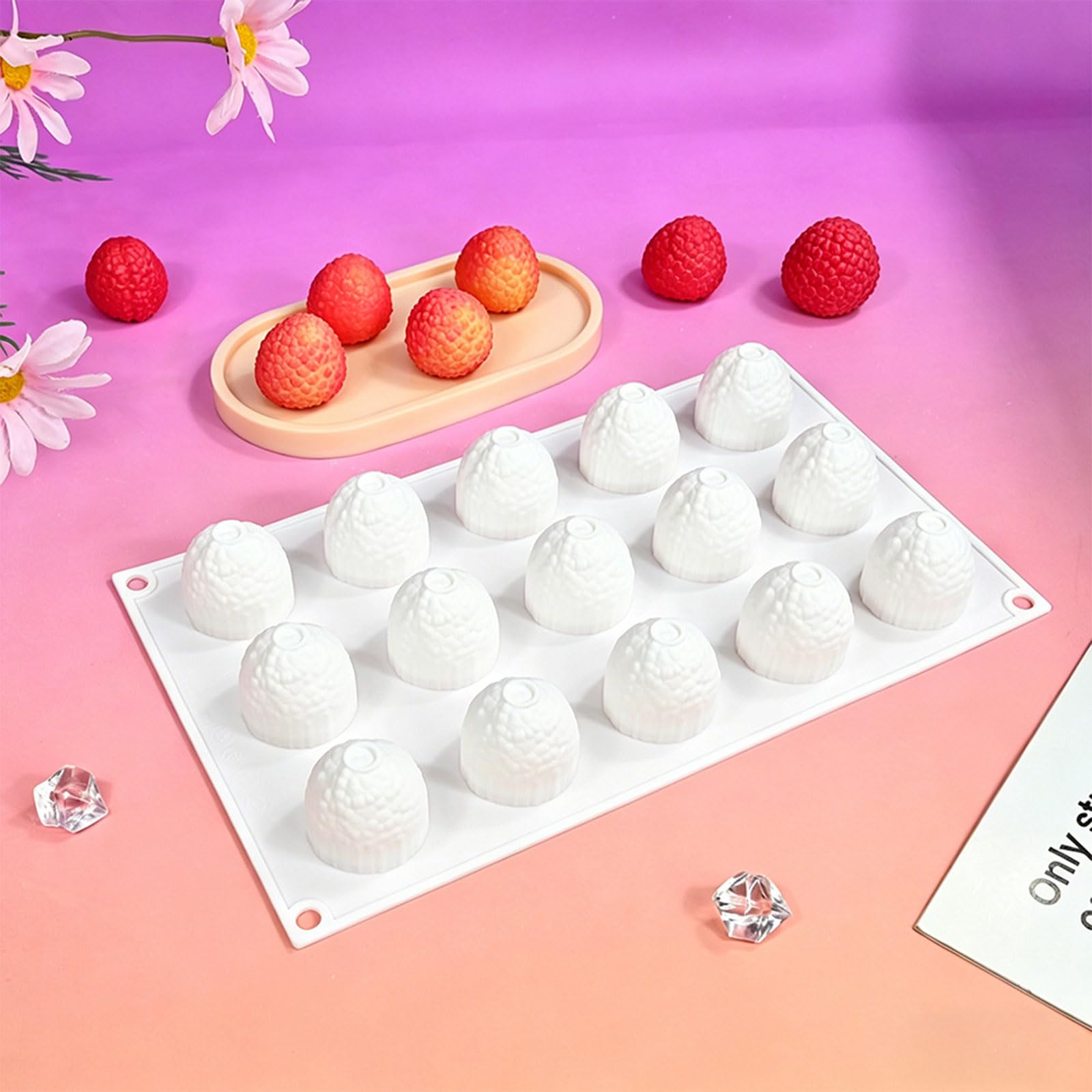 Moldes antiadherentes para tartas con forma de lichi con múltiples cavidades con silicona para presentaciones perfectas de postres, diseño de lichi