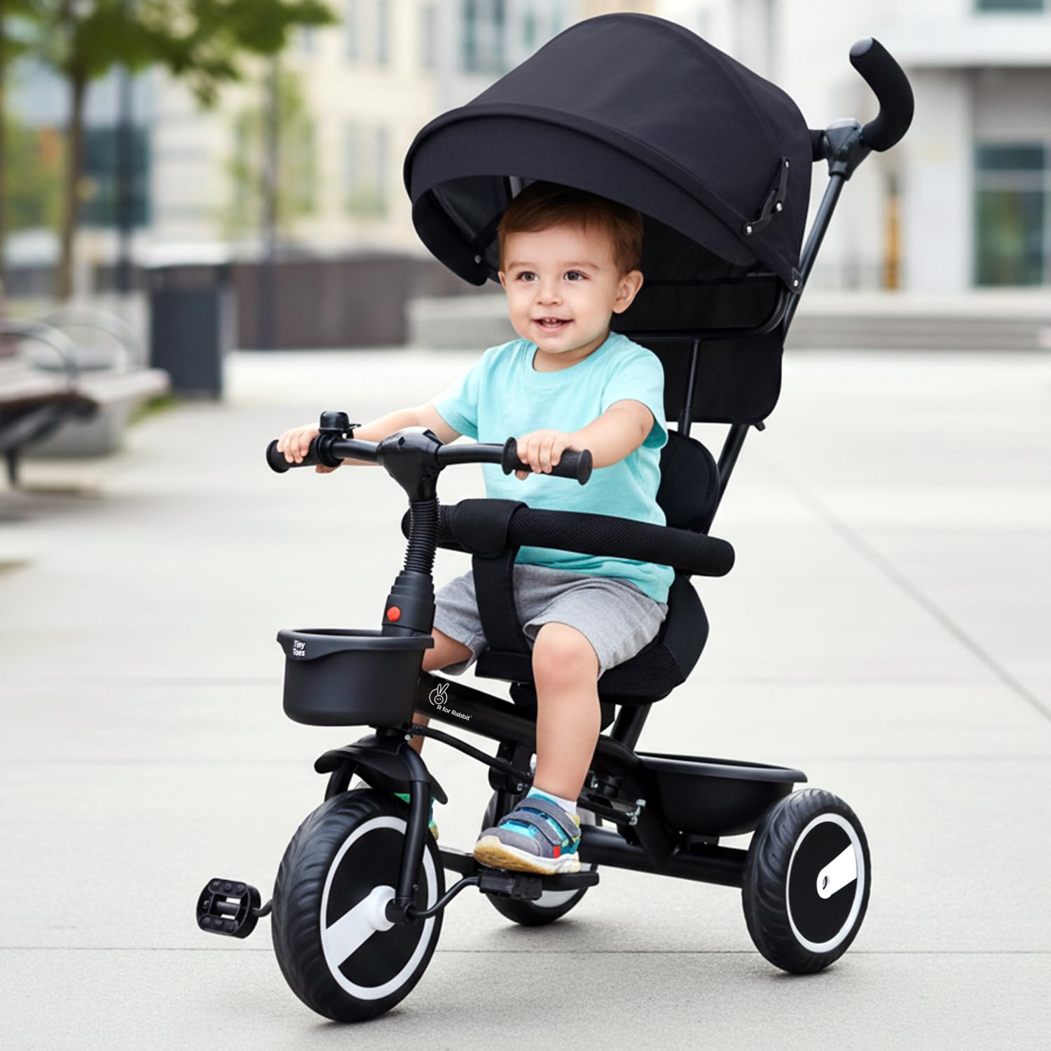 R for Rabbit Tiny Toes T30 Ace Tricycles for Kids with Premium EVA Wheels, Canopy, Adjustable Parental Control & Storage Basket | Baby Trike Cycle for 1.5 to 5 Years, Upto 25 Kg Boy & Girl (Black)