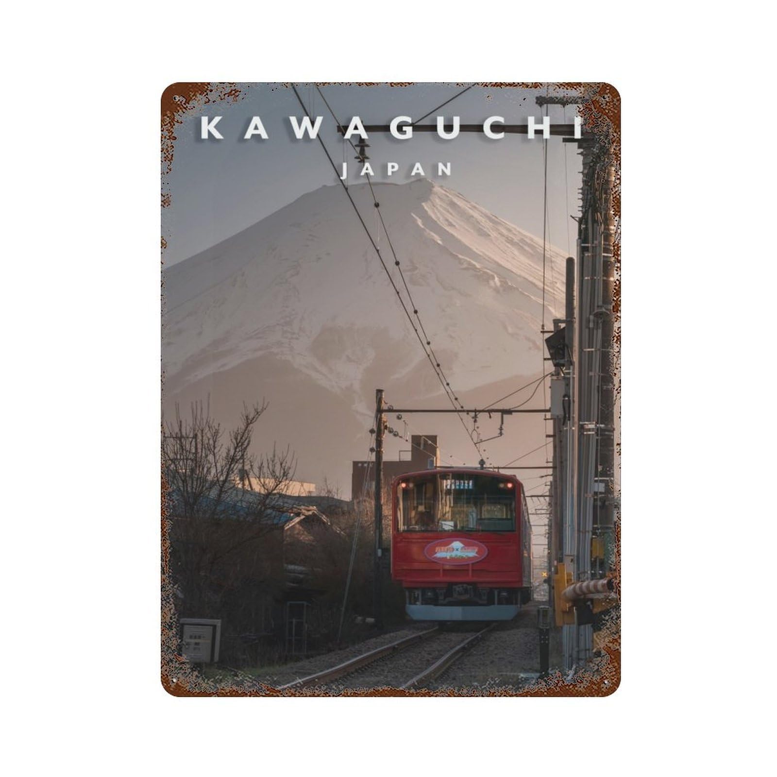 Fuji Train Vintage Rust Metal Sign 15.7"x11.8", Ideal for Basement, Hobby Room And Garage Decor