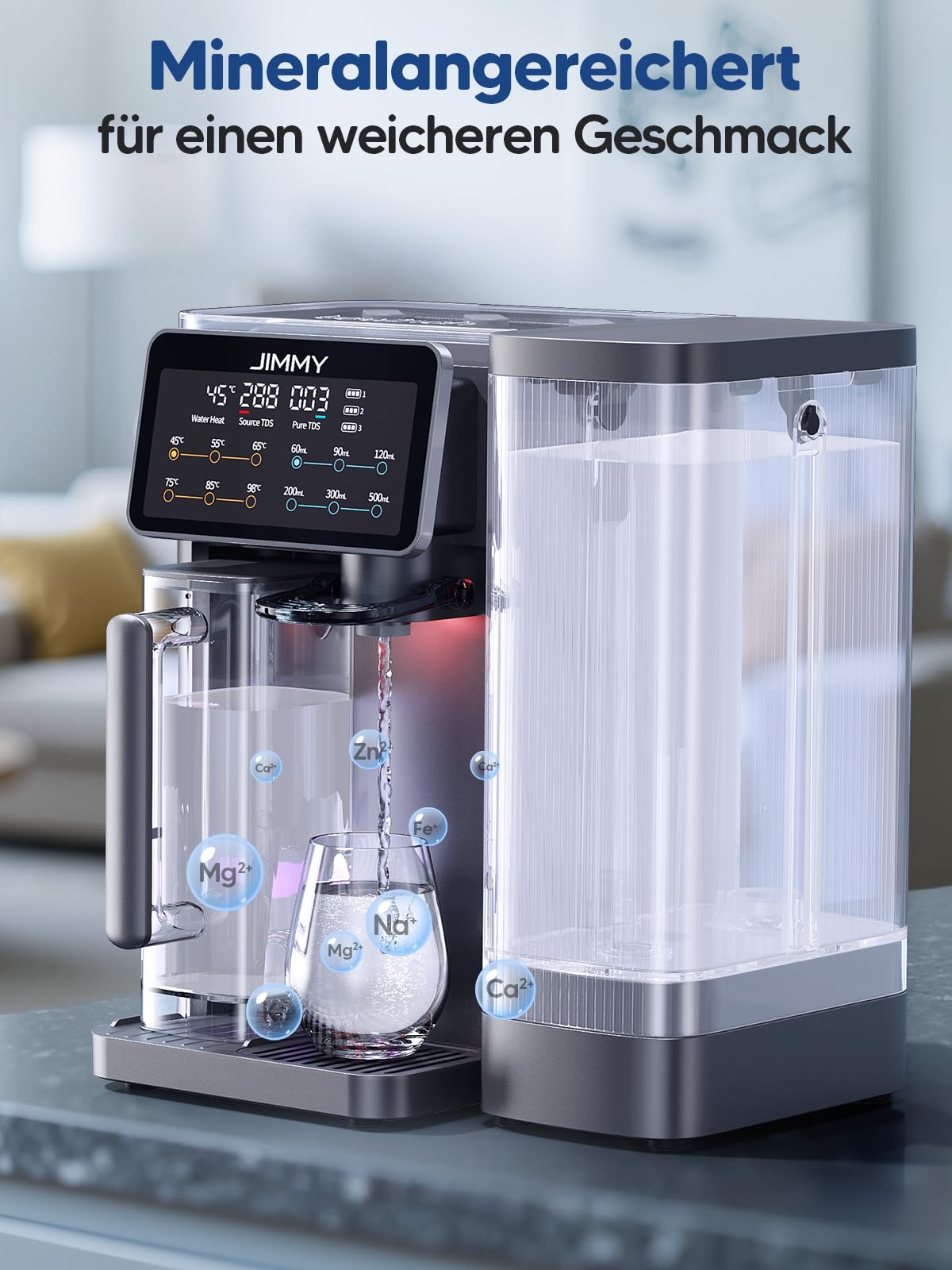Jimmy R9 Osmoseanlage Trinkwasser Auftisch, Umkehrosmoseanlage Wasserfilter mit Heißwasserspender, 7-stufige Filterung RO & Mineralien, UV, 3S-Heizung