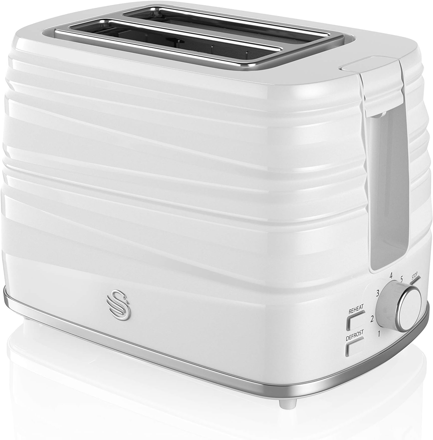 Swan ST31050WN, 2 Slice Symphony Toaster, High Gloss and Matt Finish, 930 Watt, White, Plastic