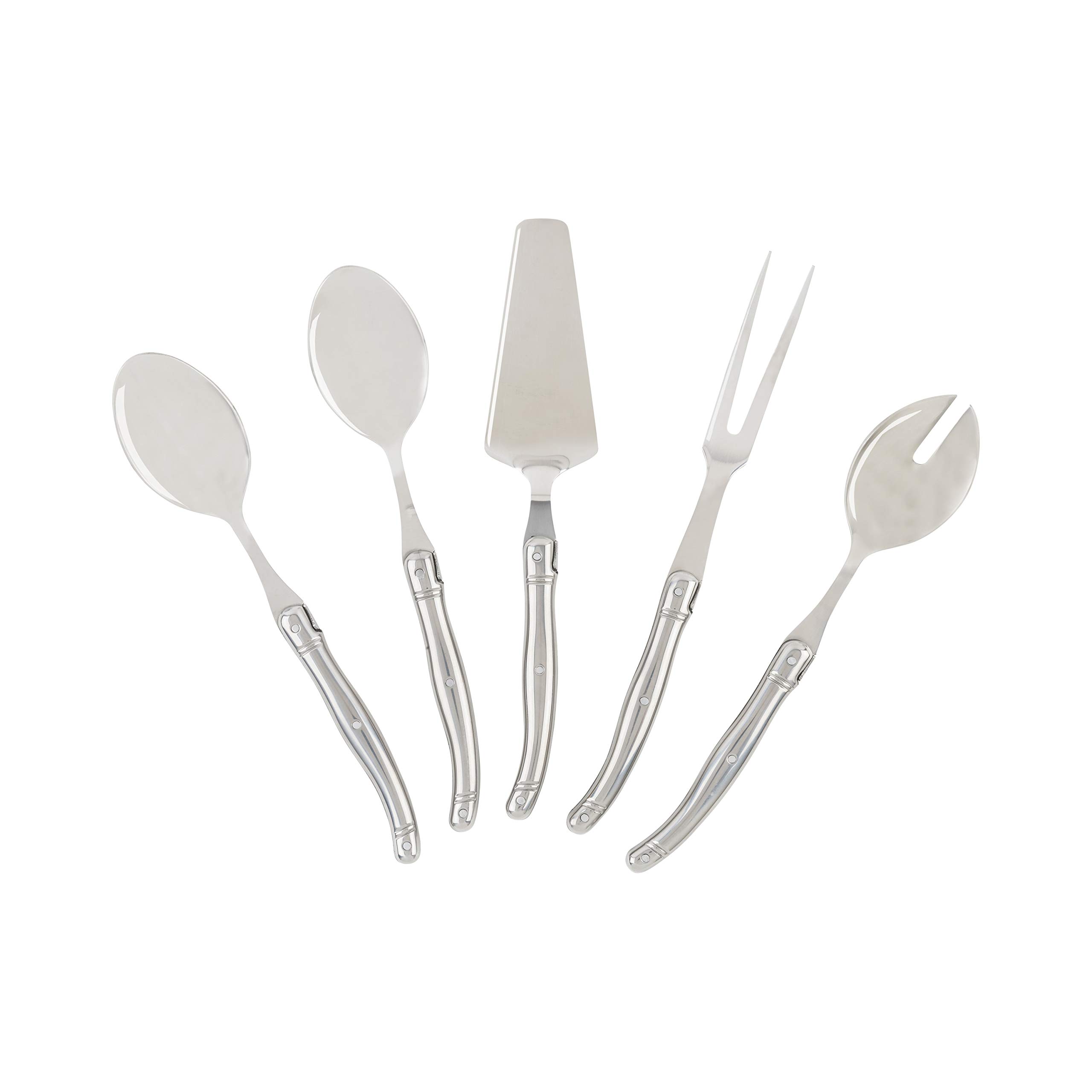 French Home Laguiole - Juego de utensilios para servir anfitrionas, elegante juego de utensilios para servir anfitrionas, juego de 5 piezas con cuchara ranurada, tenedor para servir, elevador de