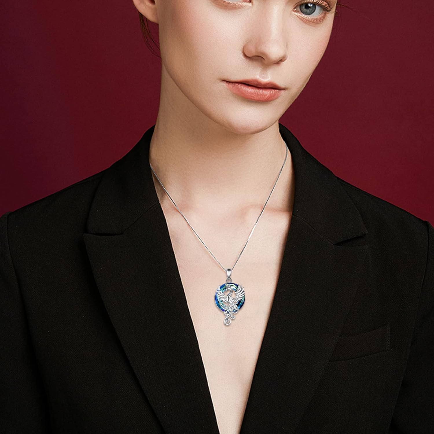 YAFEINI Phoenix Pendant Necklace 925 Sterling Silver Jewelry Gifts for Women Mom (Blue crystal) - Image 2