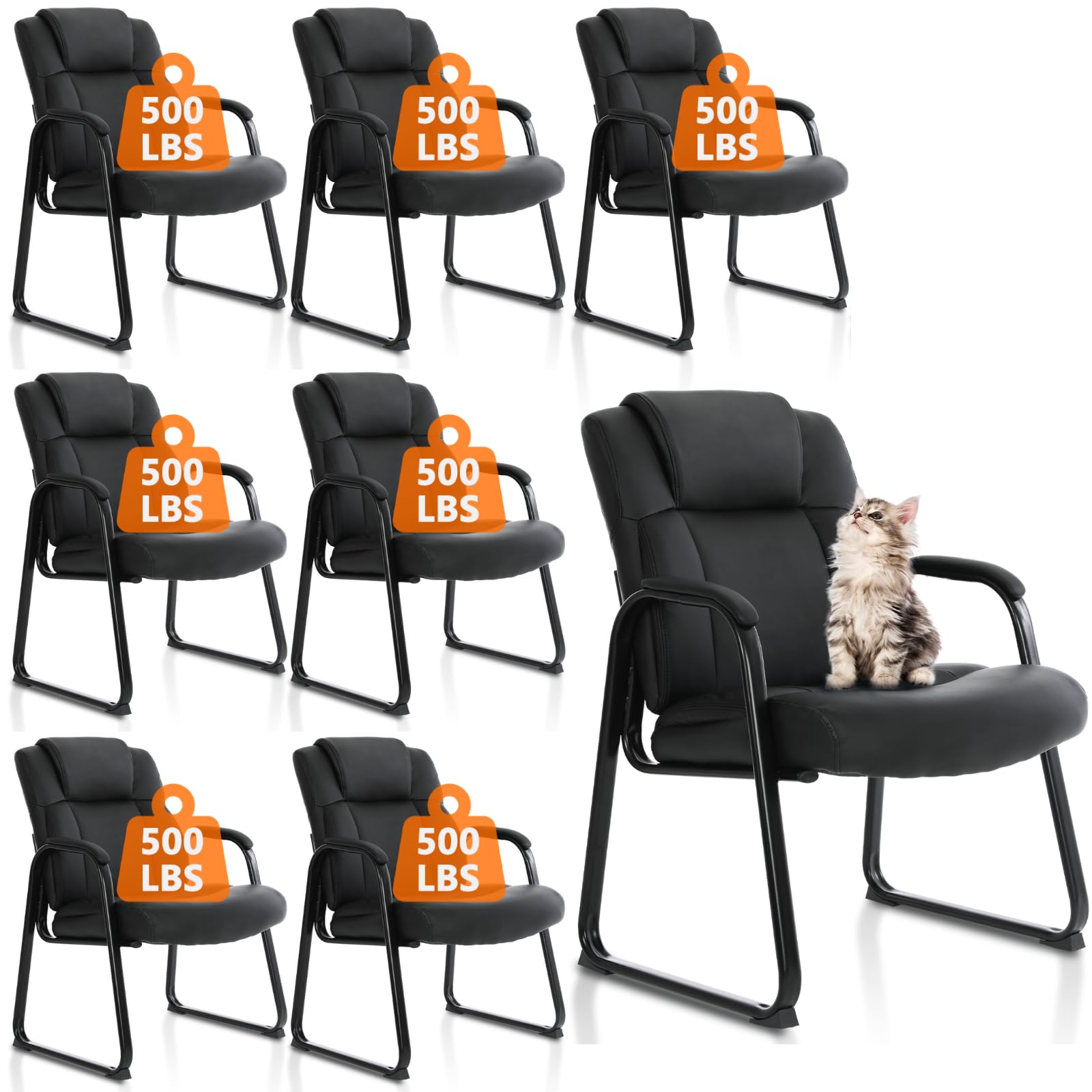 CLATINA Big & Tall 500 lb. Guest Chair, Leather Reception Chairs with Sled Base and Padded Arm Rest for Waiting Room Office Home and Meeting