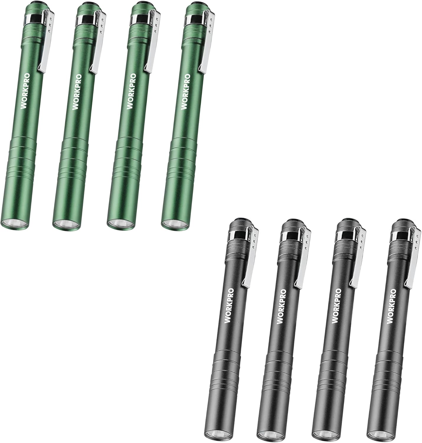 WORKPRO 4 Pack Gray Pen Light Set & 4 Pack Green Pen Light Set