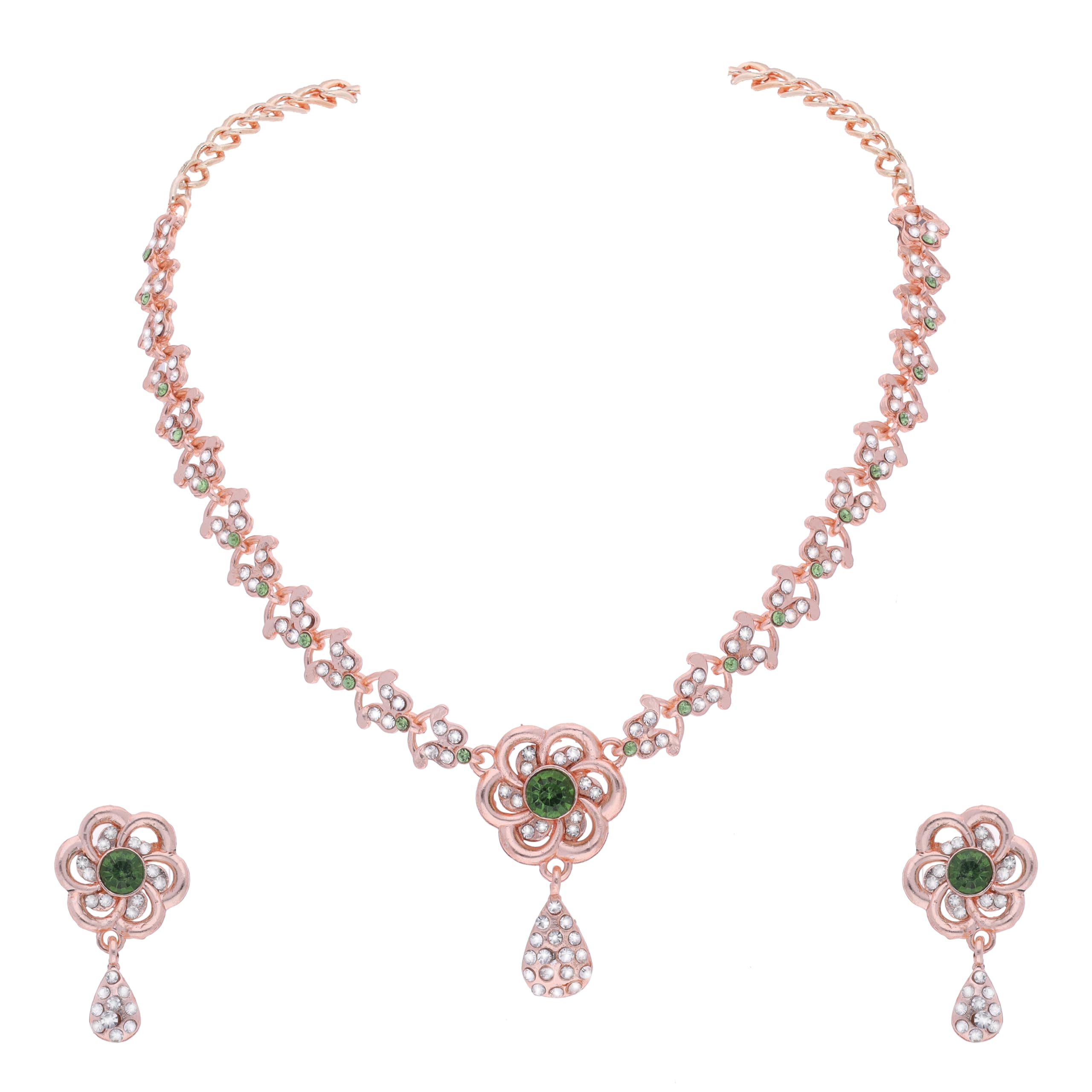 Brado Jewellery Rose Gold-Plated Artificial Stone Studded Necklace Jewellery set with 1 Pair of Earring (RG - LightGreen) (B0CJBLS45Y) Amazon Price History, Amazon Price Tracker