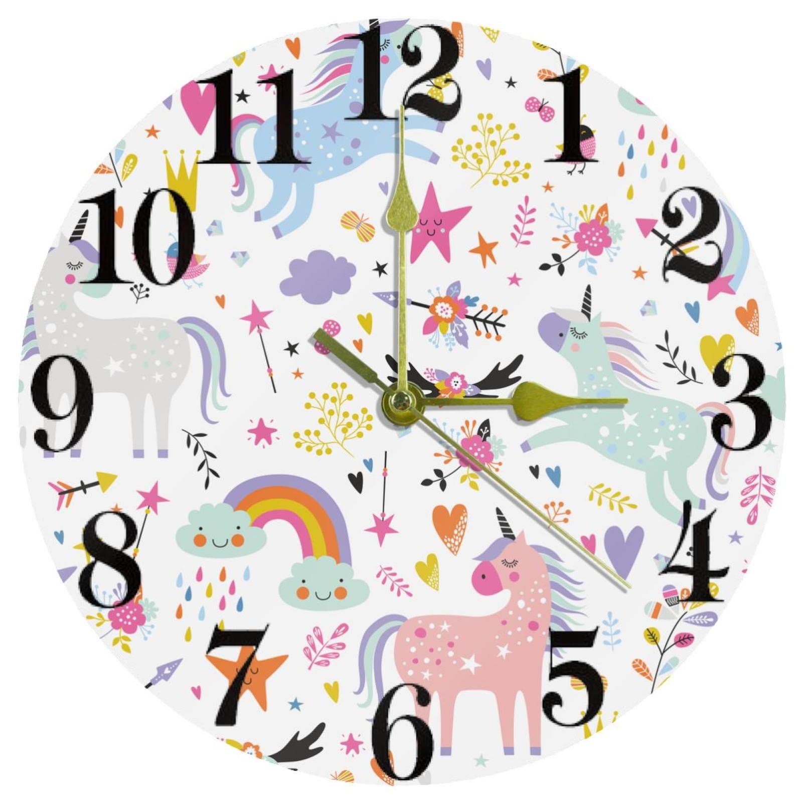 Horloge murale mignonne licorne cadeau anniversaire fille pendule fleur sans tic-tac