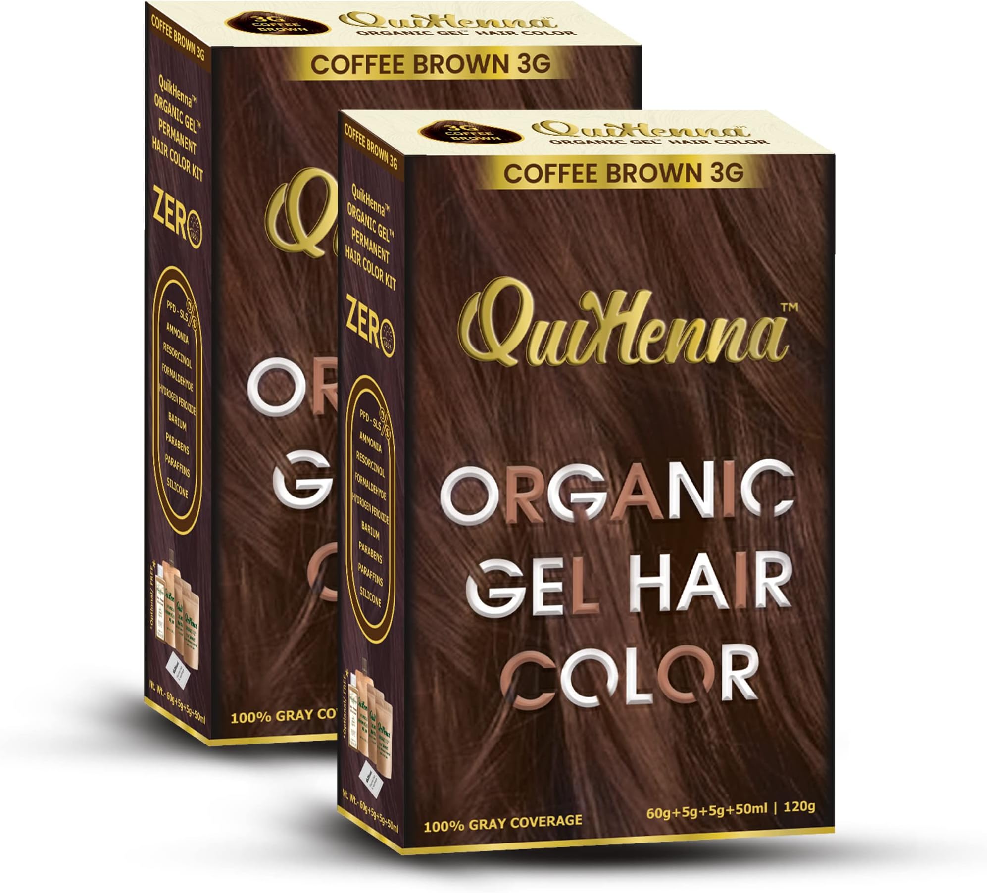 Organic Hair Colour Gel 3G Coffee Brown - PPD & Ammonia Free Permanent Natural Hair Color, 100% Grey Coverage, Long Lasting Gel Colour for Men & Women, 120gm (Pack of 2)