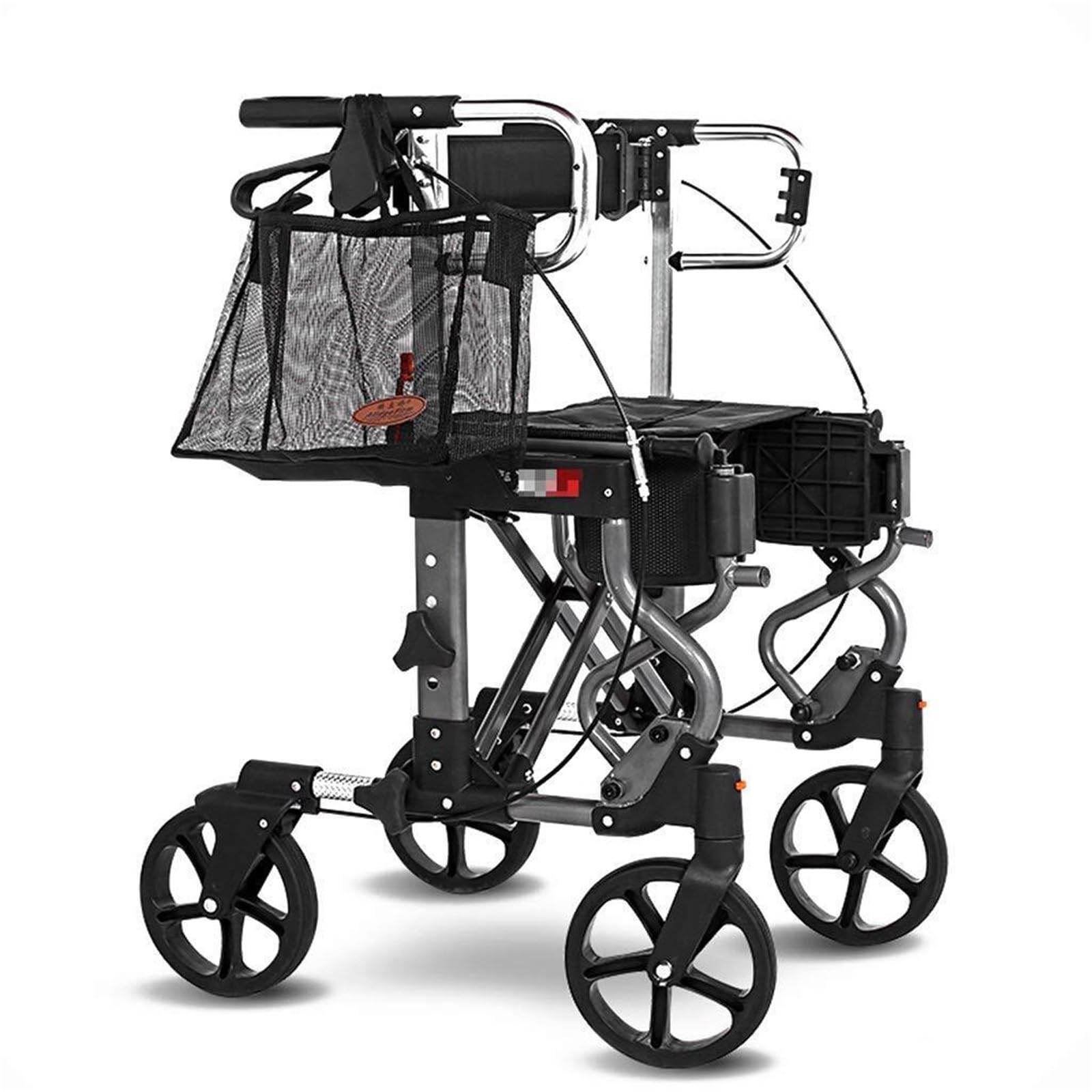 Rollator Walkers Walker Rollator z siedziskiem i oparciem, regulowana wysokość, zdejmowana torba do przechowywania, składana, lekka rama