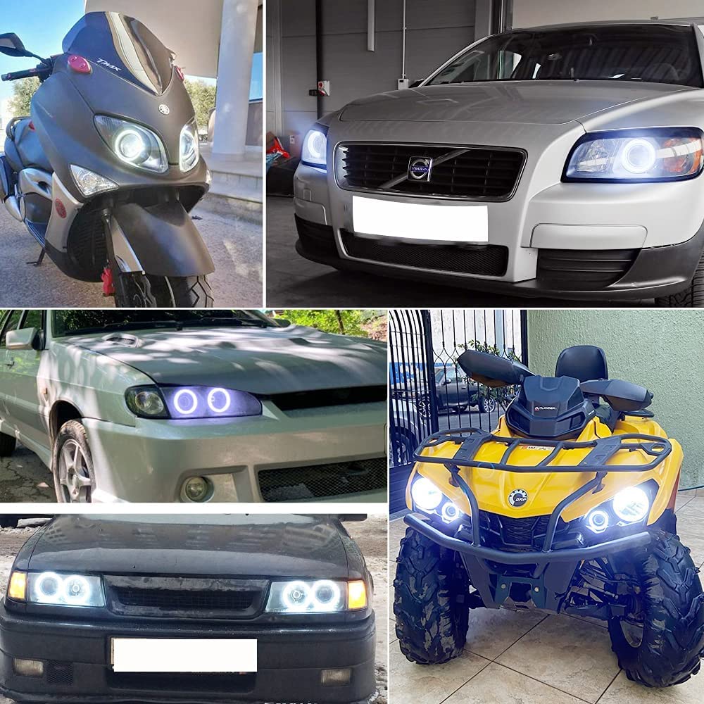 Anillos Halo LED Ángel Eyes (2 Piezas) - Luz Blanca Algodón 6500K, 12V | Para Faros De Coche/moto