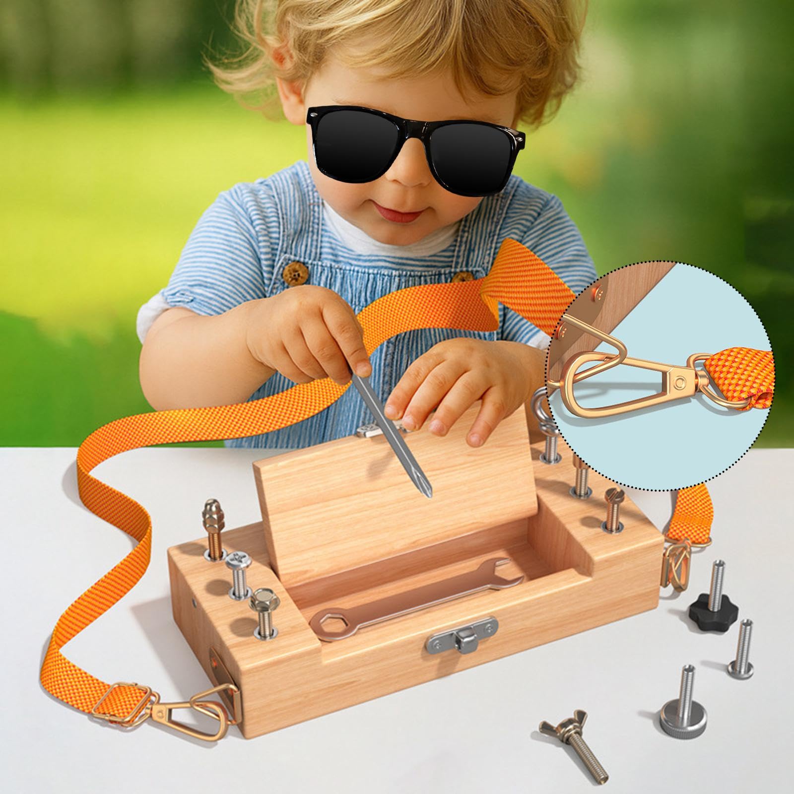 Sharplace Set di Attrezzi Giocattolo per Bambini con Tracolla, Robusto e Resistente, con Base in Legno per l'apprendimento, Adatto a Bambini di 3, 4 e 5