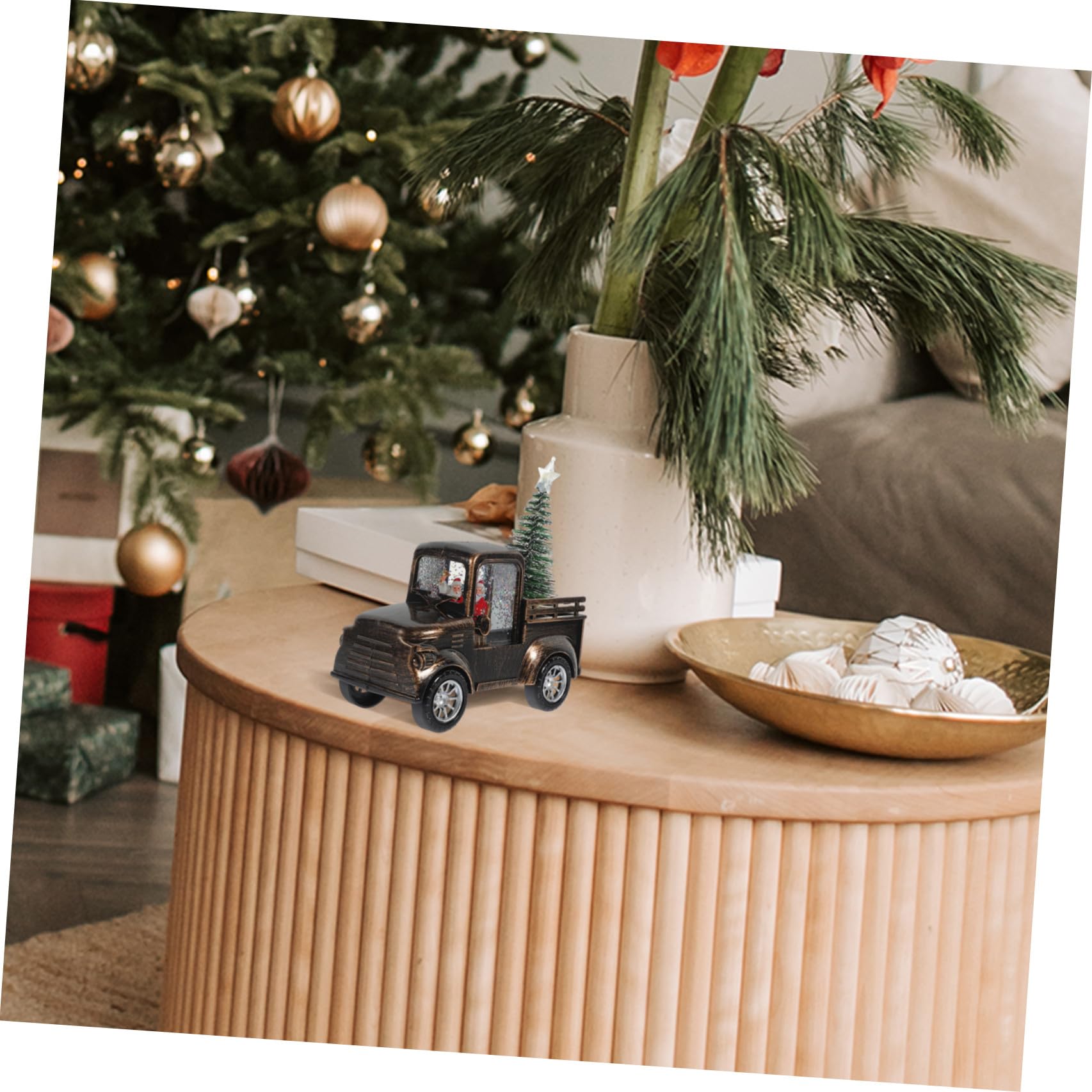 SHINEOFI Decorazione Natalizia Figurina Santa Claus Trattore e Luci a Batteria in Plastica e Resina per Esposizione da Tavolo per Natale e Scaffali