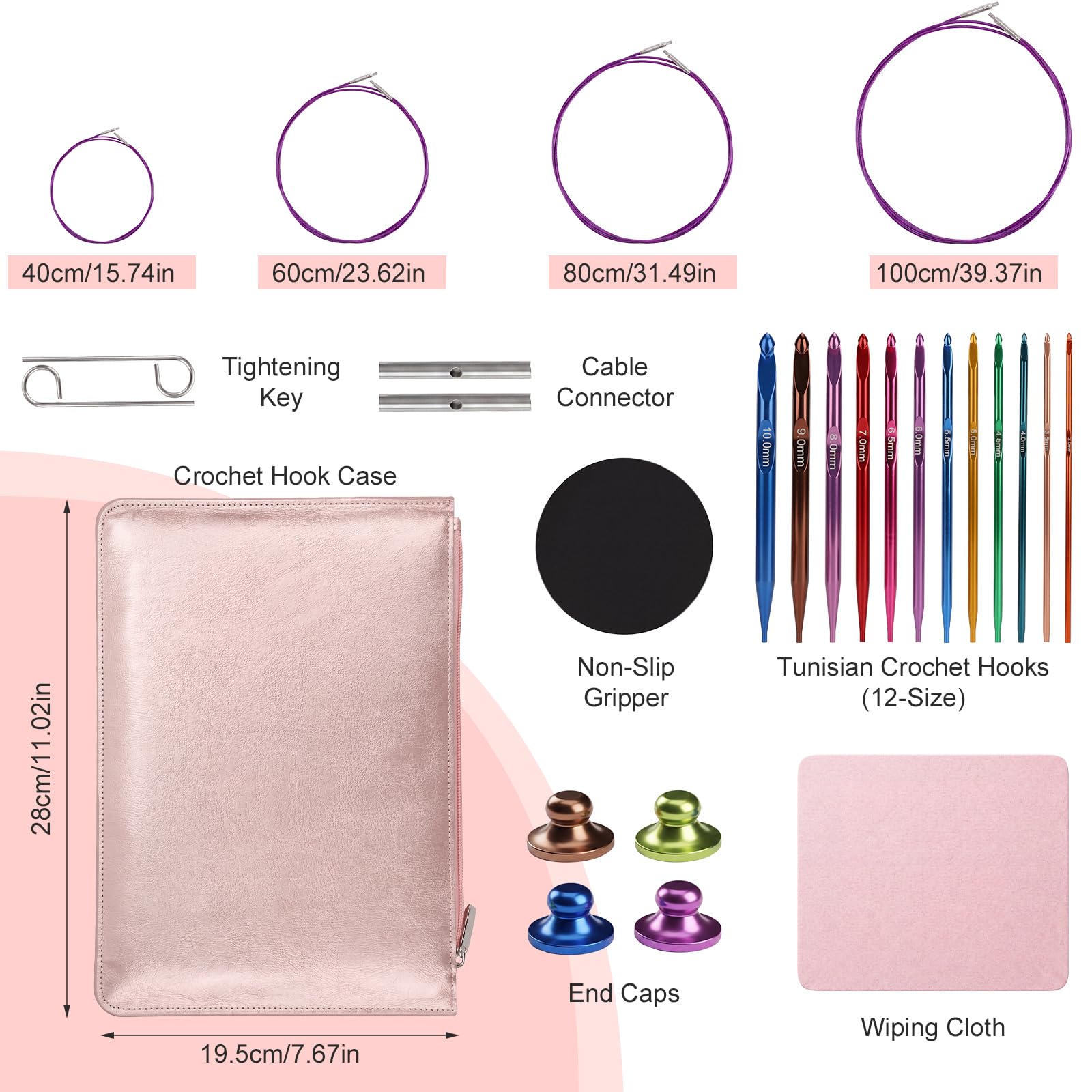 Yallmie 12PCS Agujas de Ganchillo,Juego Agujas Ganchillo de Aluminio, Agujas de Ganchillo Multicolor Establece Agujas de Tejer 3 mm-10 mm en Una Bolsa Ganchos de Ganchillo para Tejer Manualidades